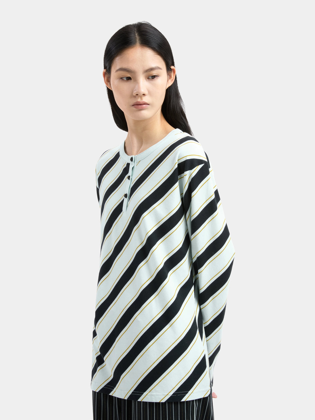 "Urban Jungle" Black Panther Knitted Henley Top – Blue & Black Stripes