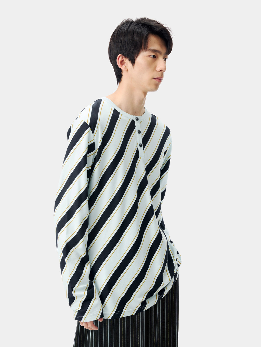 "Urban Jungle" Black Panther Knitted Henley Top – Blue & Black Stripes