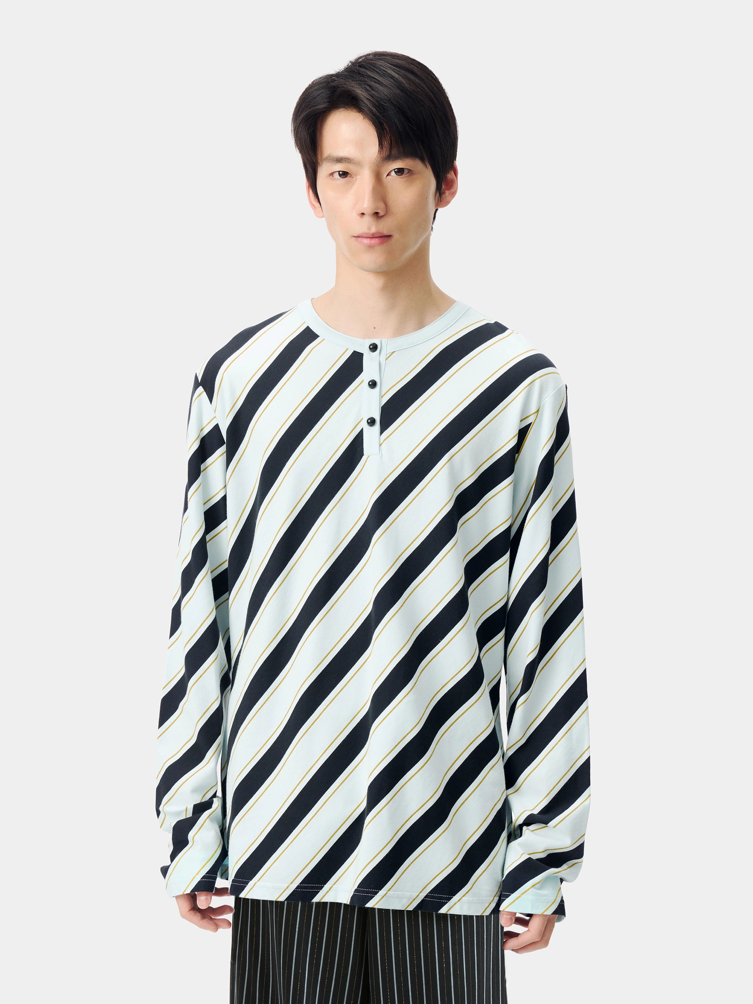 "Urban Jungle" Black Panther Knitted Henley Top – Blue & Black Stripes