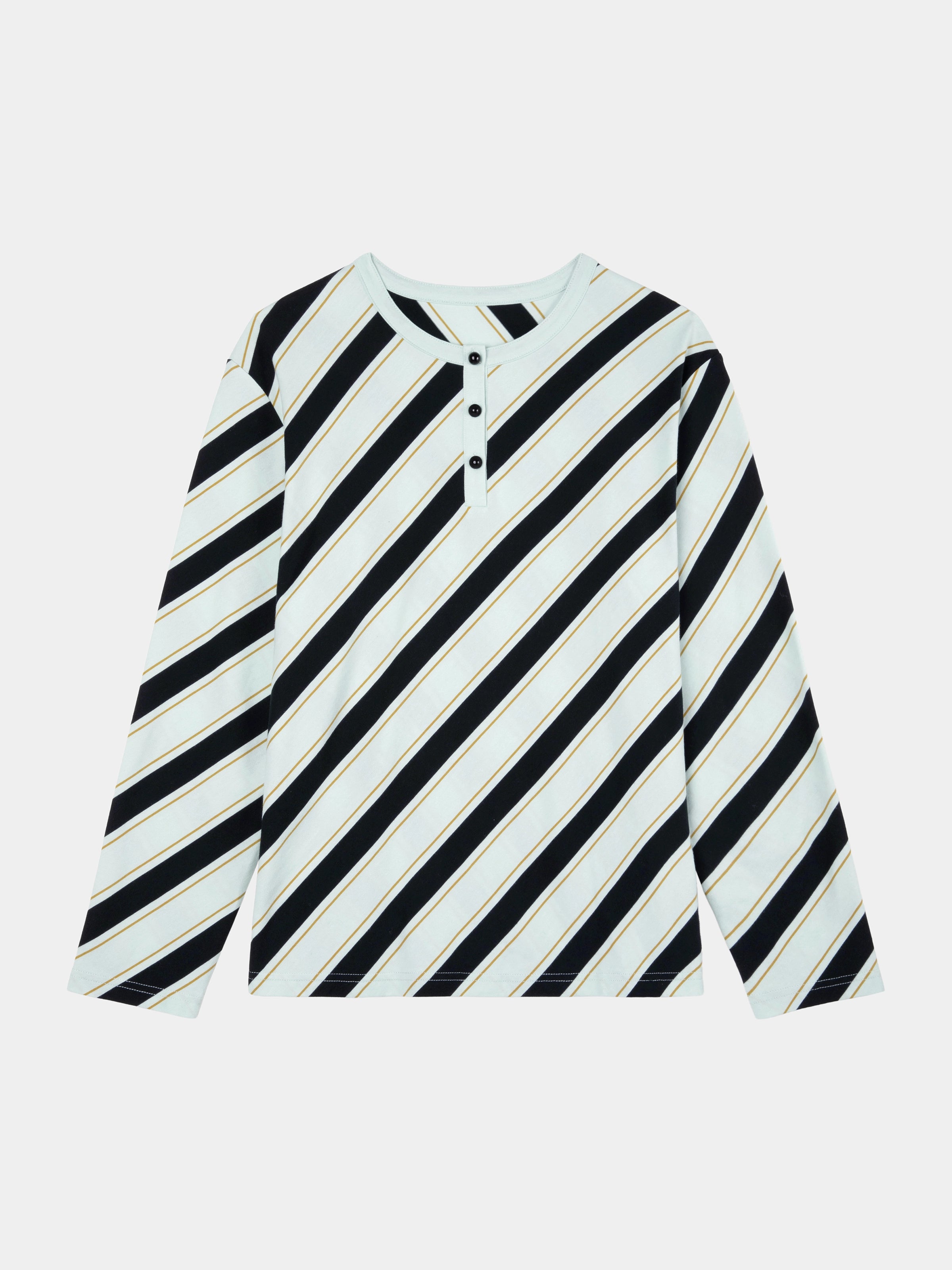 "Urban Jungle" Black Panther Knitted Henley Top – Blue & Black Stripes