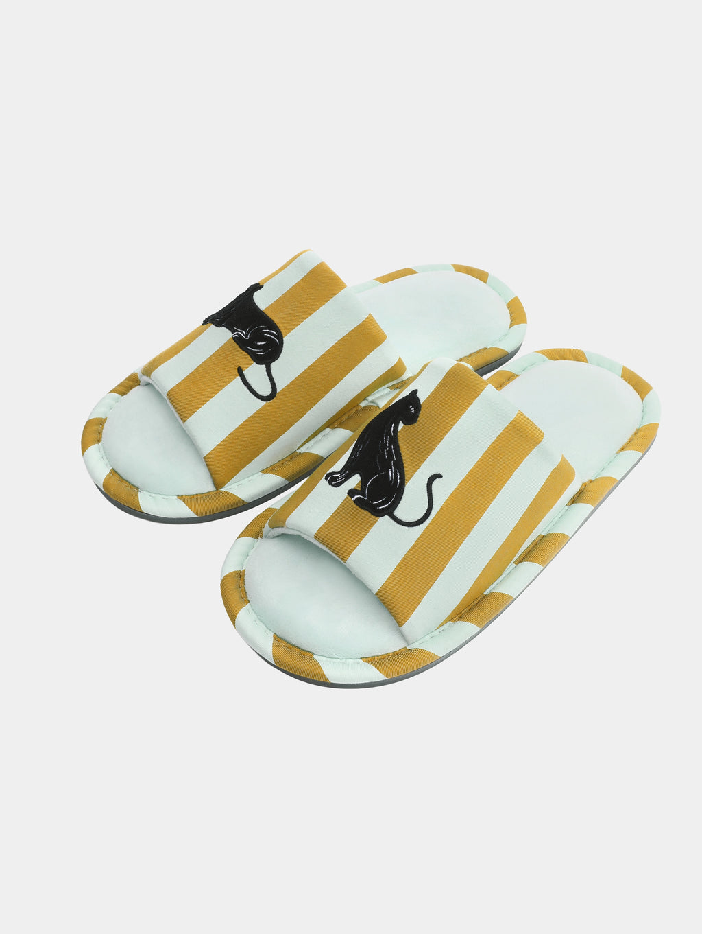 "Urban Jungle" Black Panther Open-Toe Slippers – Blue & Green Stripes