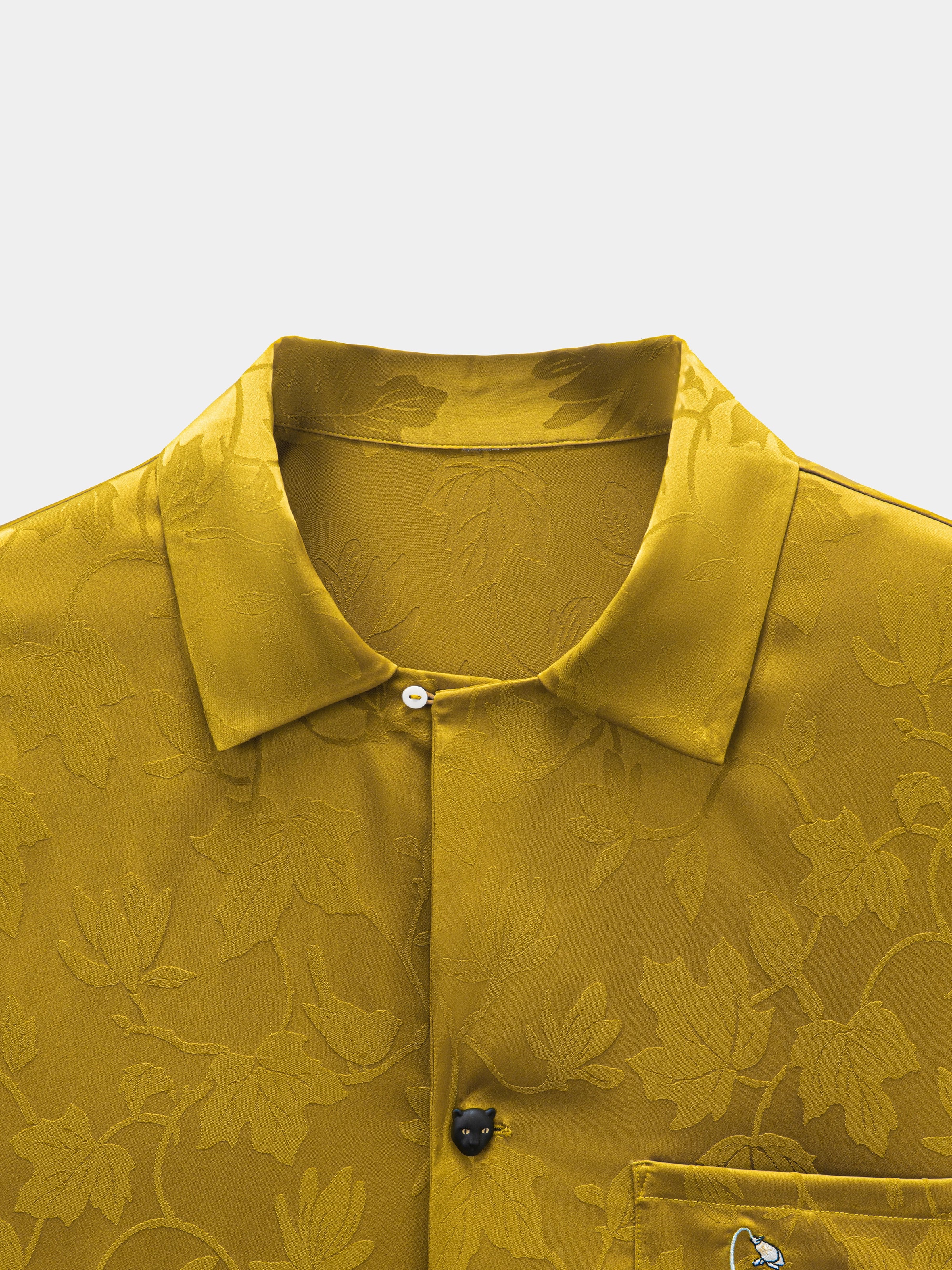 "Urban Jungle" Black Panther Satin Jacquard Loungewear Set Long Sleeve – Dark Gold