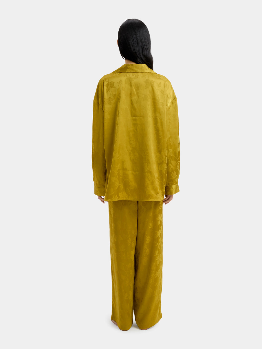 "Urban Jungle" Black Panther Satin Jacquard Loungewear Set Long Sleeve – Dark Gold