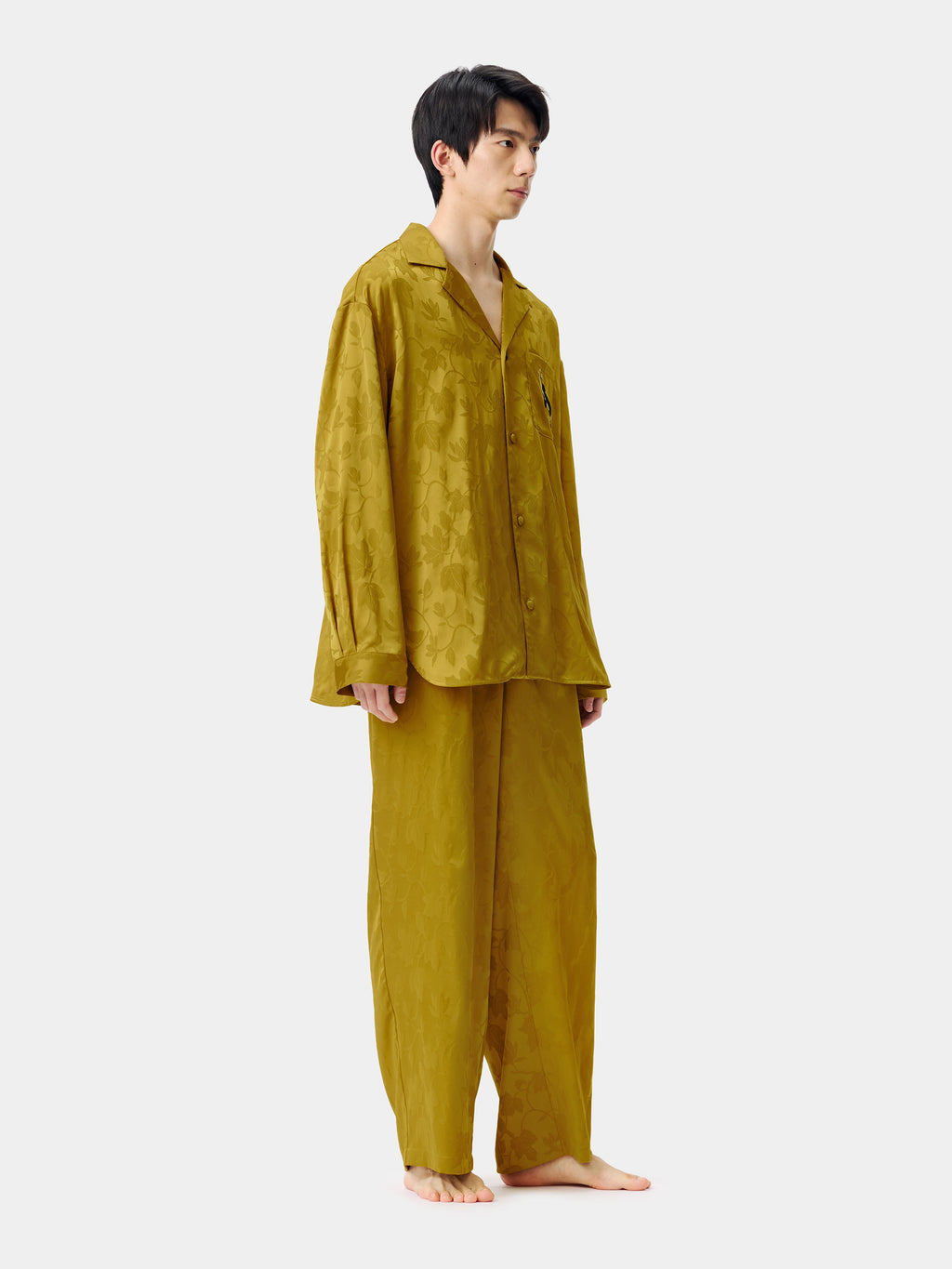 "Urban Jungle" Black Panther Satin Jacquard Loungewear Set Long Sleeve – Dark Gold