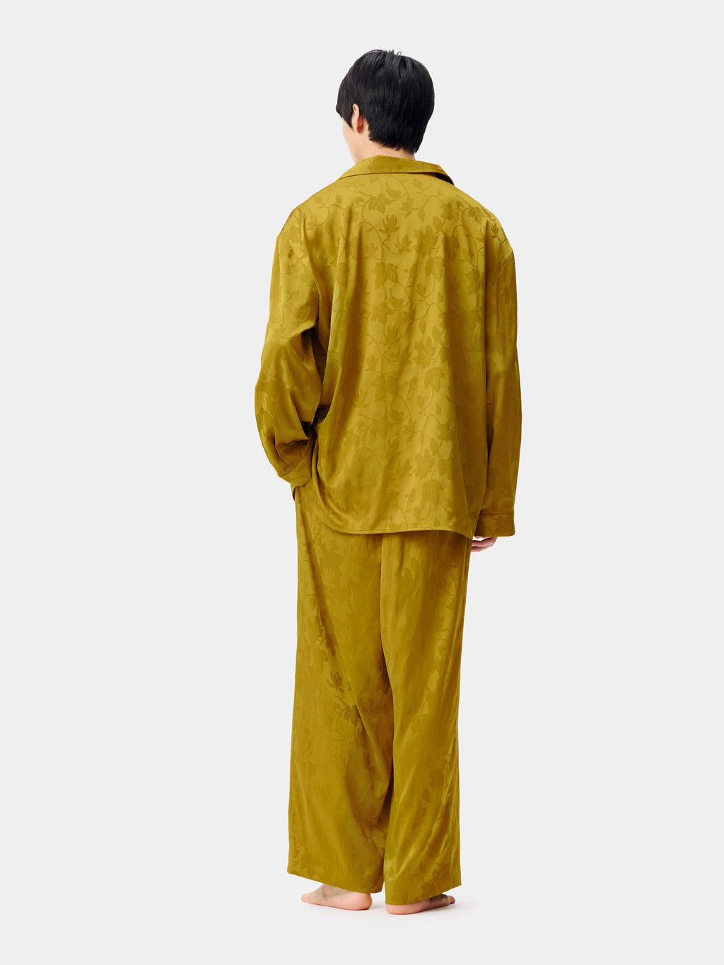 "Urban Jungle" Black Panther Satin Jacquard Loungewear Set Long Sleeve – Dark Gold