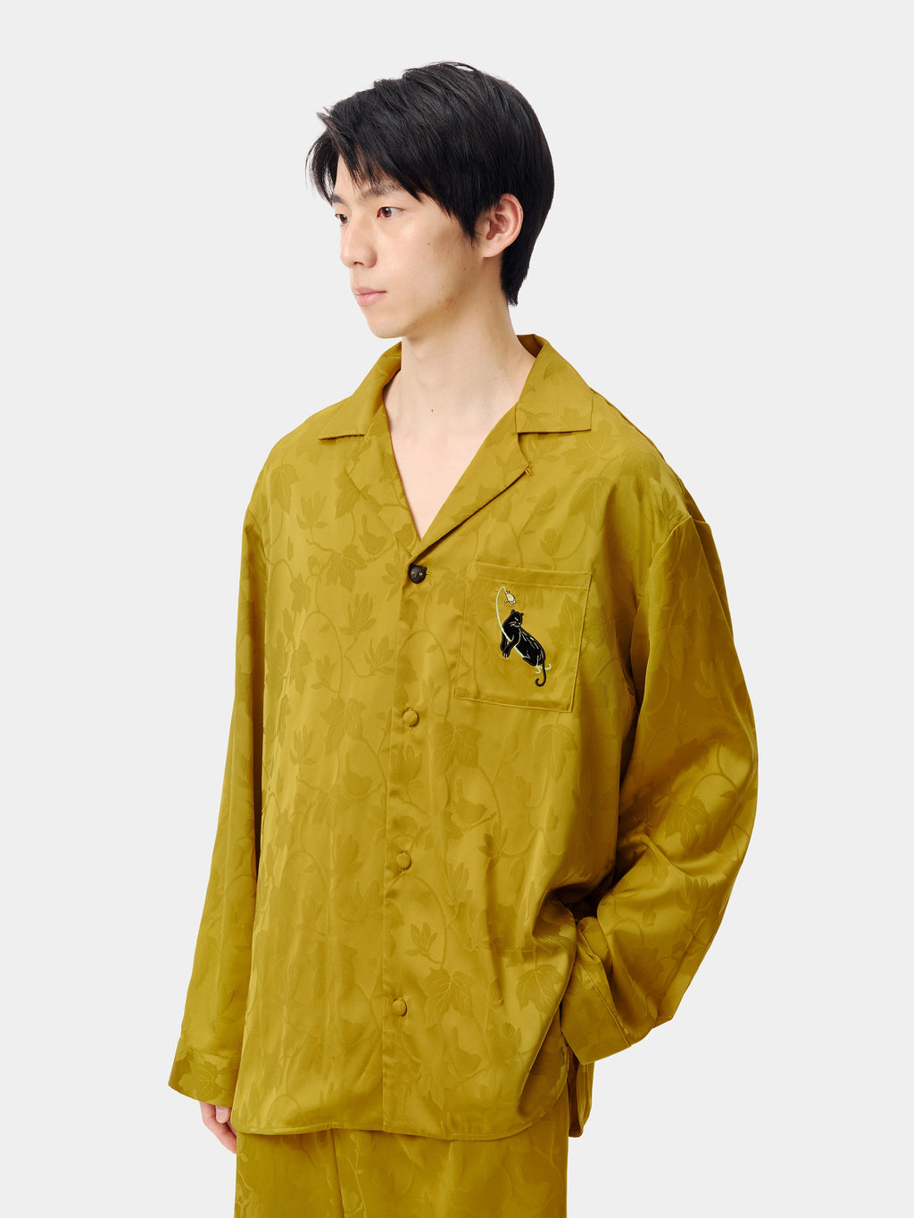"Urban Jungle" Black Panther Satin Jacquard Loungewear Set Long Sleeve – Dark Gold