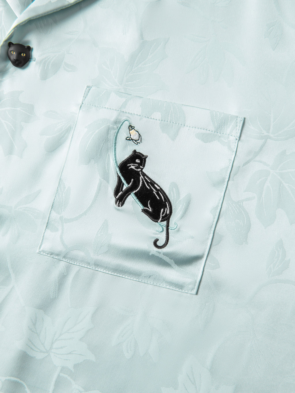 "Urban Jungle" Black Panther Satin Jacquard Loungewear Set Long Sleeve – Mist Blue