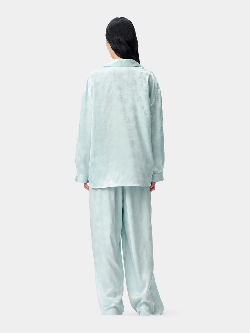 "Urban Jungle" Black Panther Satin Jacquard Loungewear Set Long Sleeve – Mist Blue