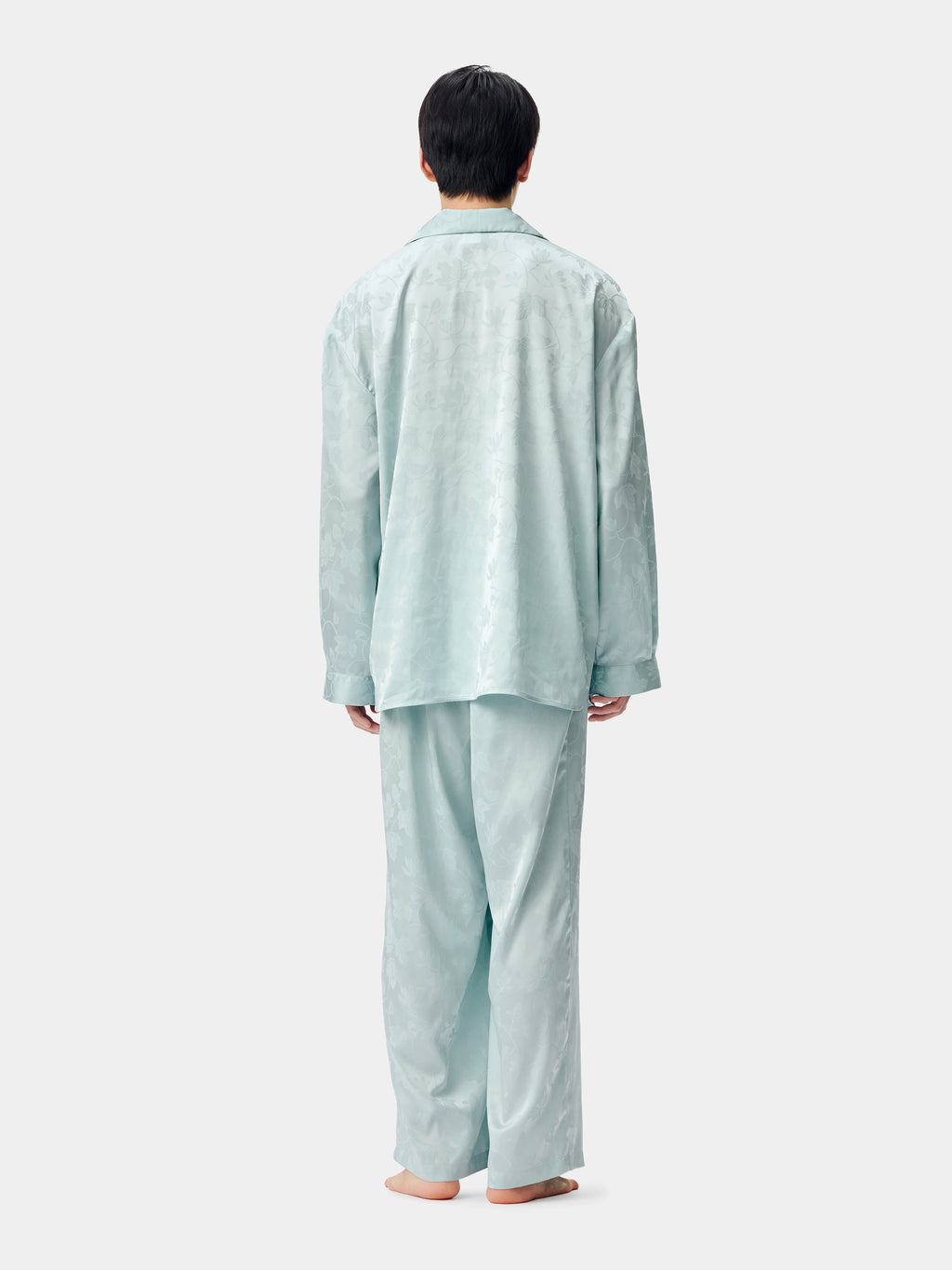 "Urban Jungle" Black Panther Satin Jacquard Loungewear Set Long Sleeve – Mist Blue