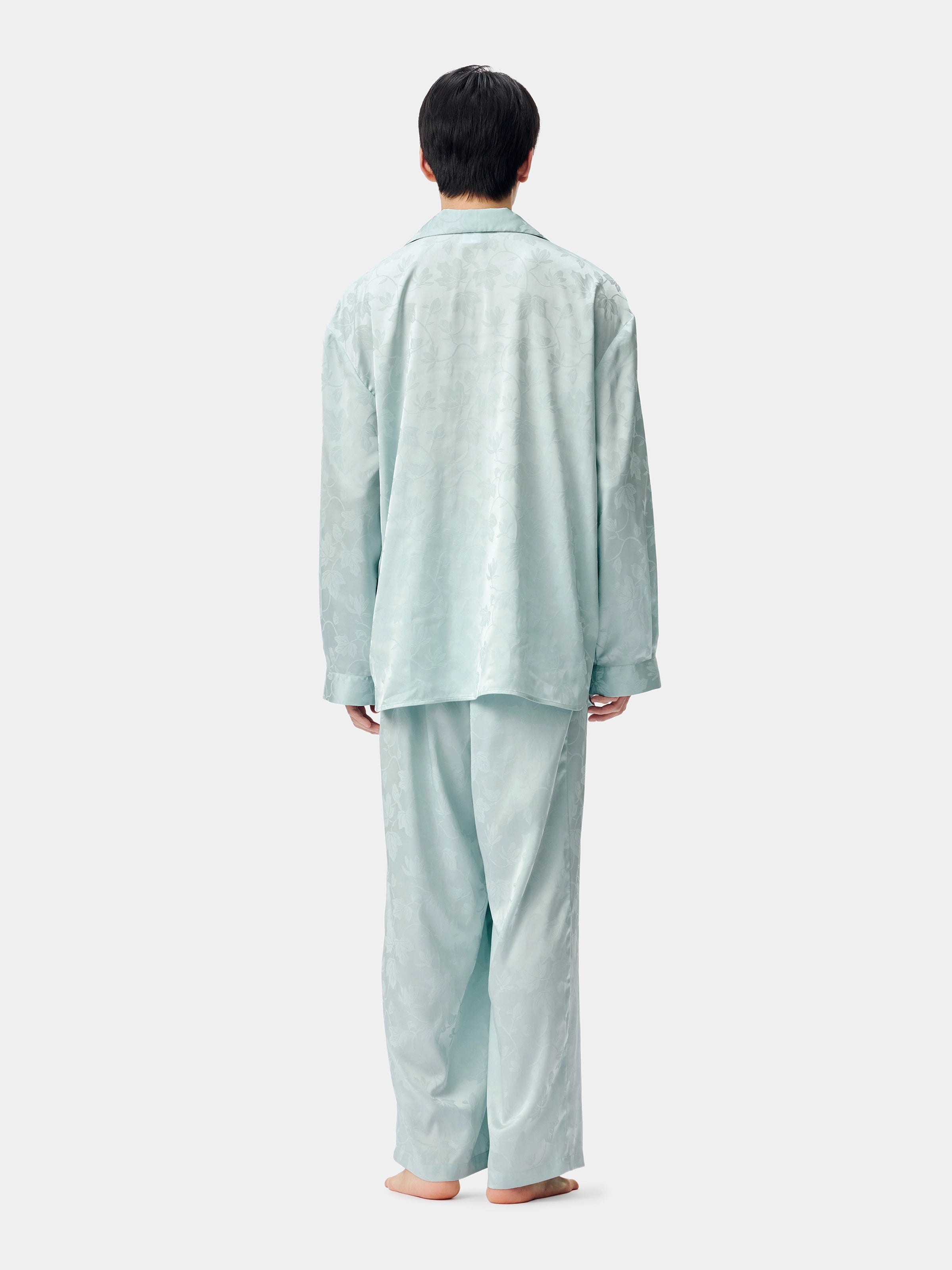 "Urban Jungle" Black Panther Satin Jacquard Loungewear Set Long Sleeve – Mist Blue