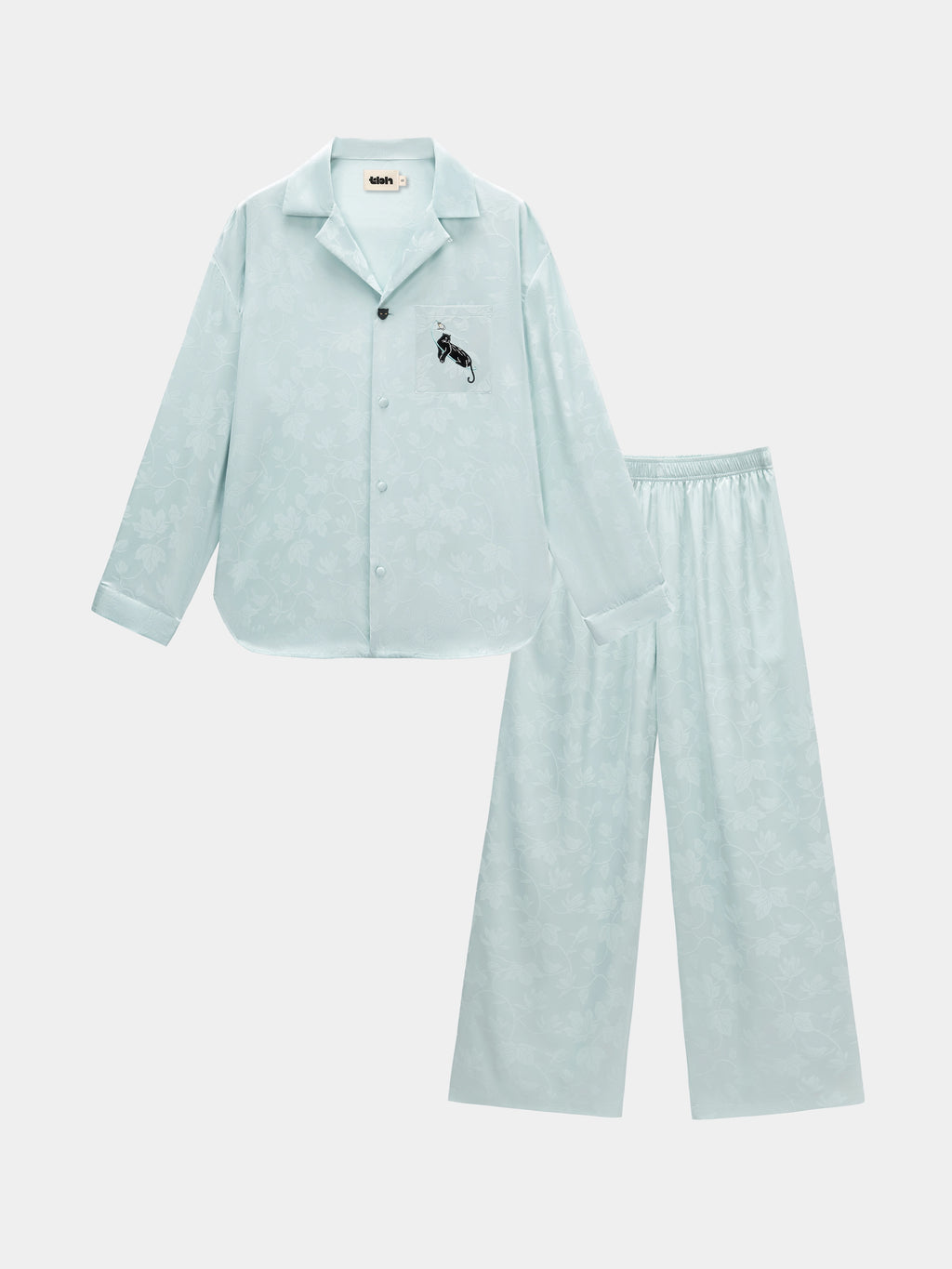 "Urban Jungle" Black Panther Satin Jacquard Loungewear Set Long Sleeve – Mist Blue