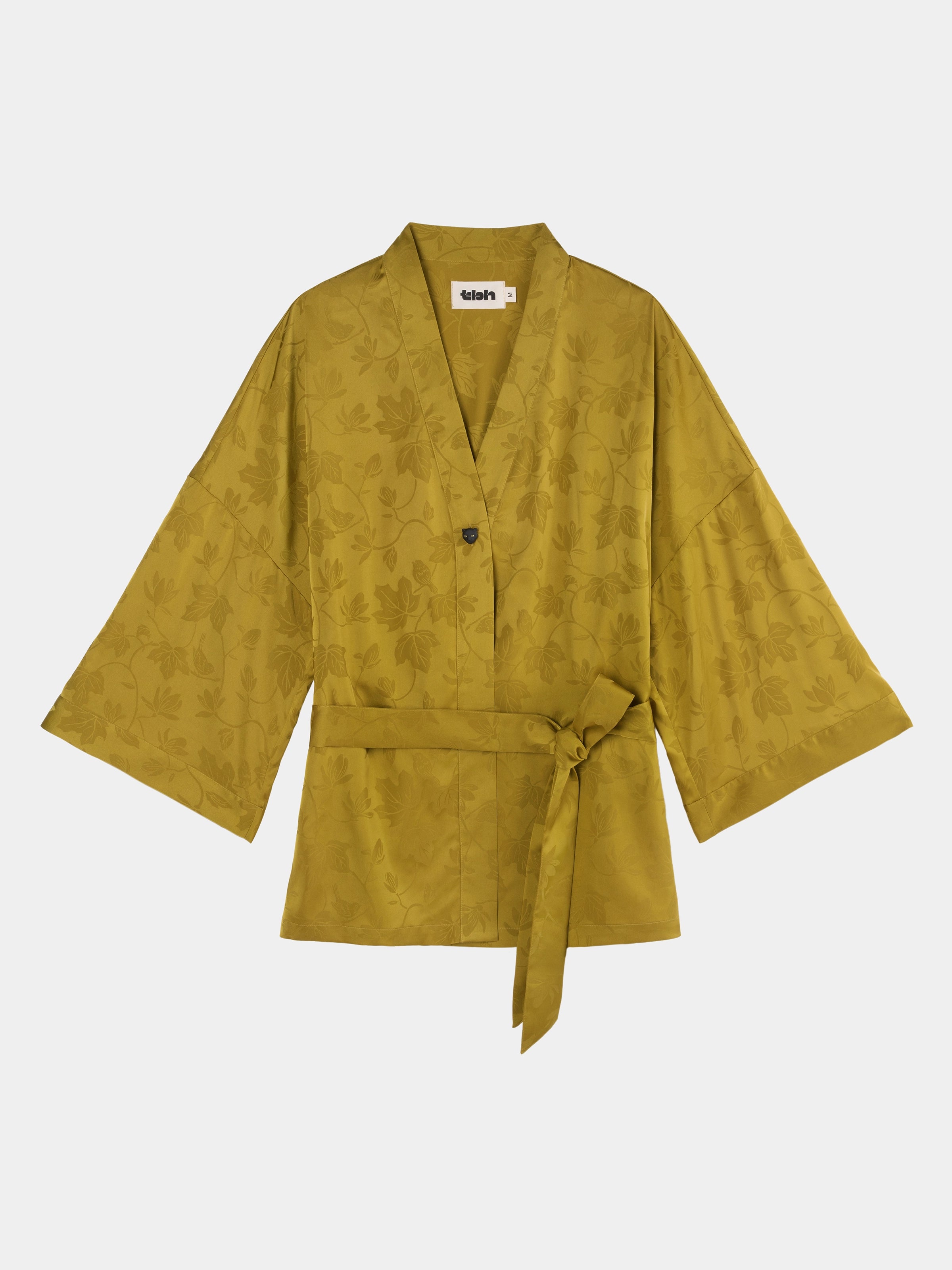 "Urban Jungle" Black Panther Satin Jacquard Loungewear Set Robe & Pants – Dark Gold