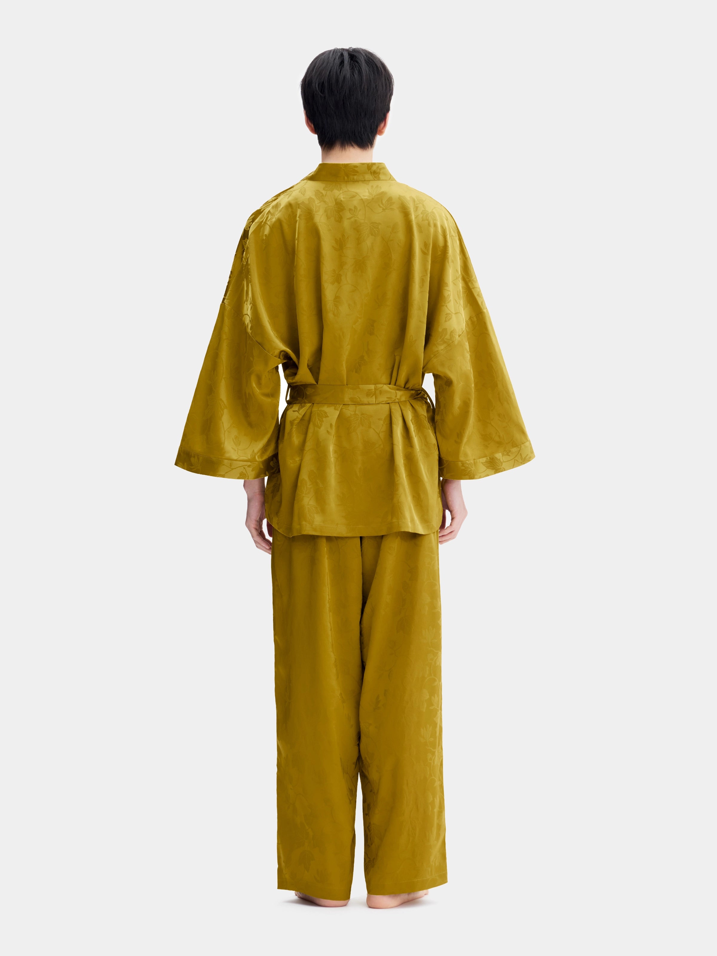 "Urban Jungle" Black Panther Satin Jacquard Loungewear Set Robe & Pants – Dark Gold