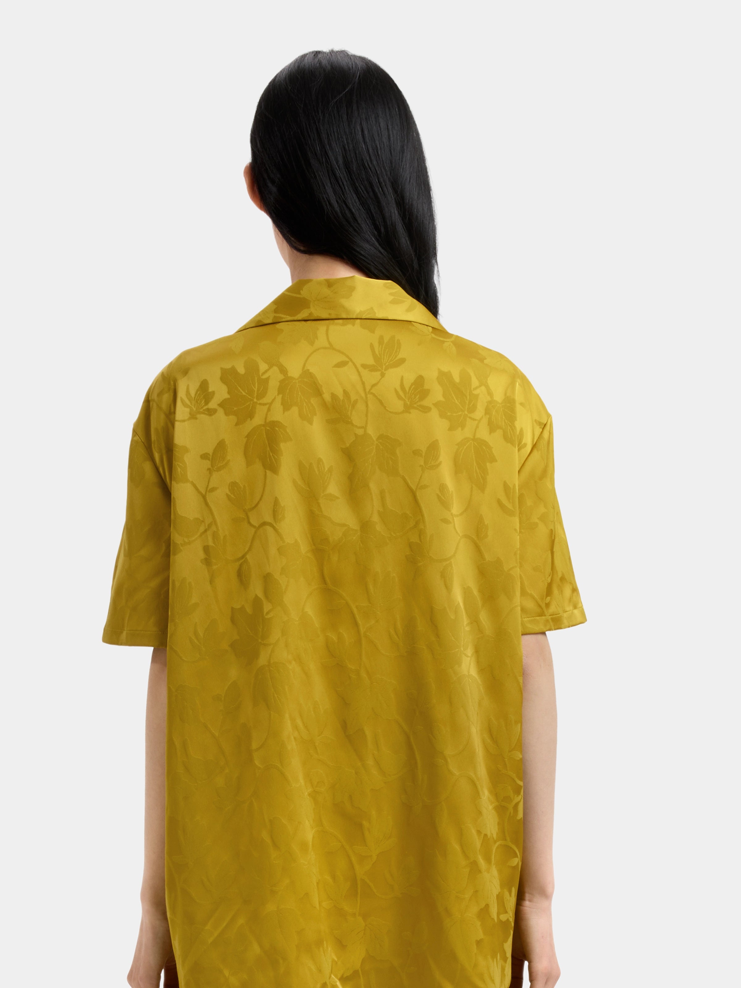 "Urban Jungle" Black Panther Satin Jacquard Loungewear Set Short Sleeve & Shorts – Dark Gold