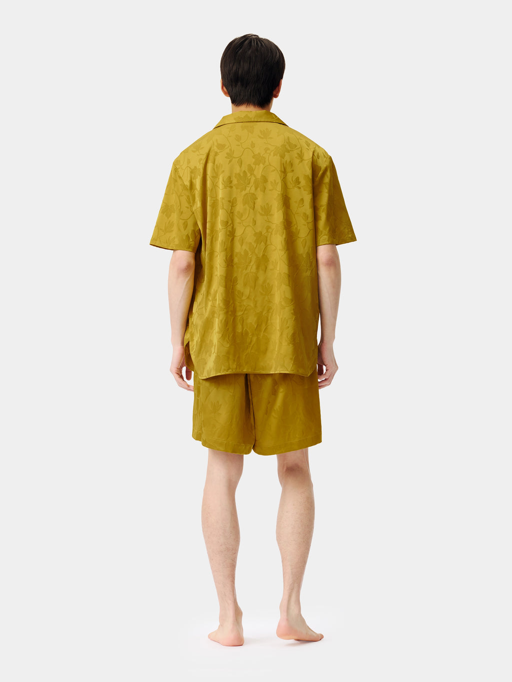 "Urban Jungle" Black Panther Satin Jacquard Loungewear Set Short Sleeve & Shorts – Dark Gold