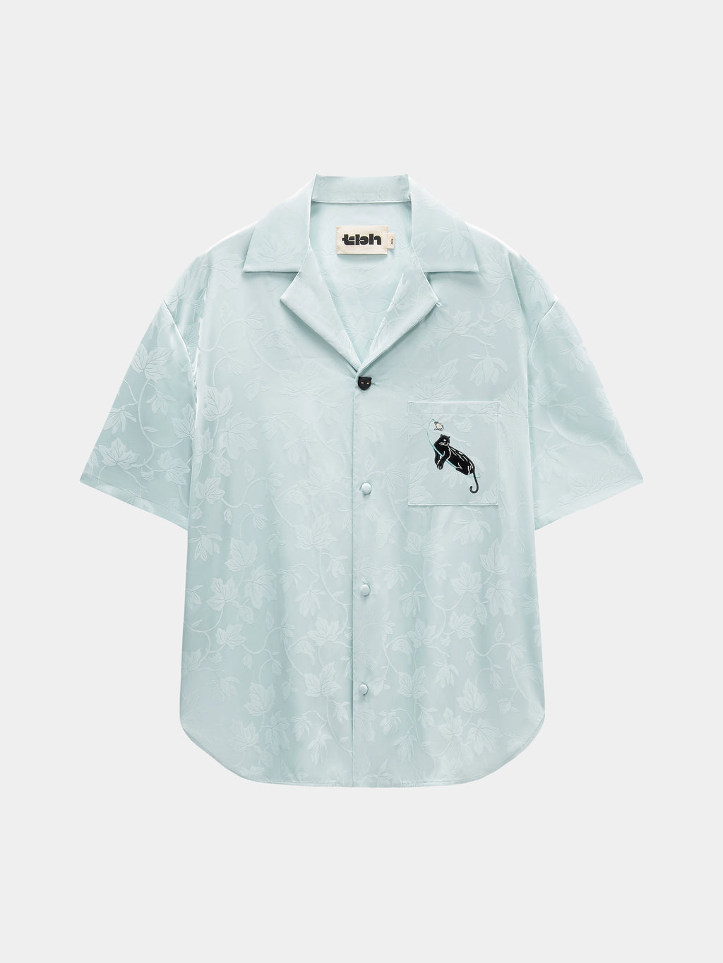 "Urban Jungle" Black Panther Satin Jacquard Loungewear Set Short Sleeve & Shorts – Mist Blue