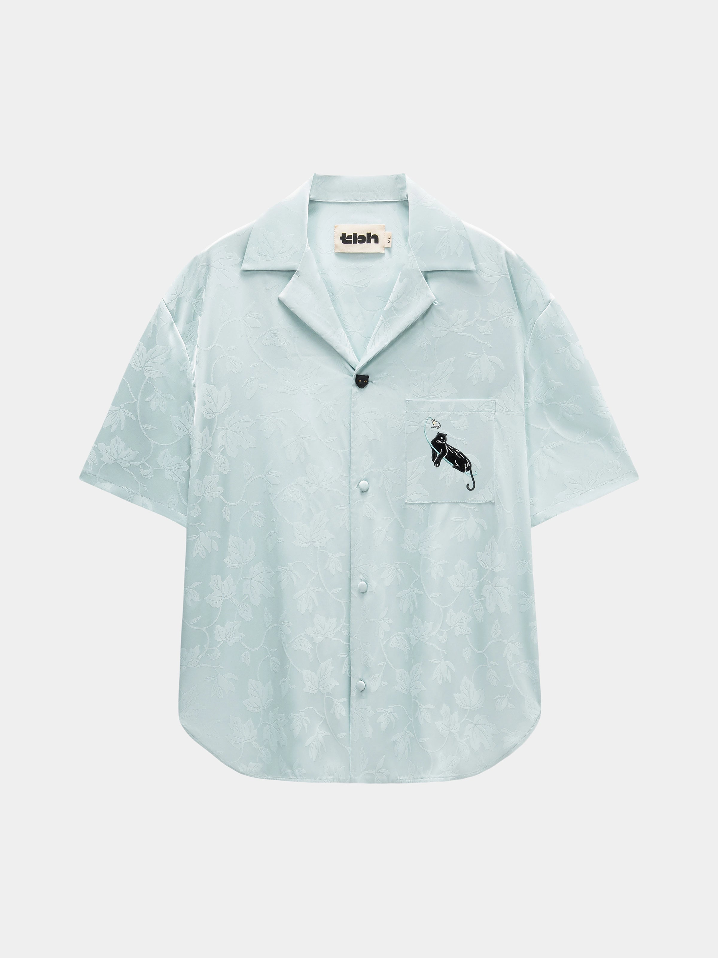 "Urban Jungle" Black Panther Satin Jacquard Loungewear Set Short Sleeve & Shorts – Mist Blue