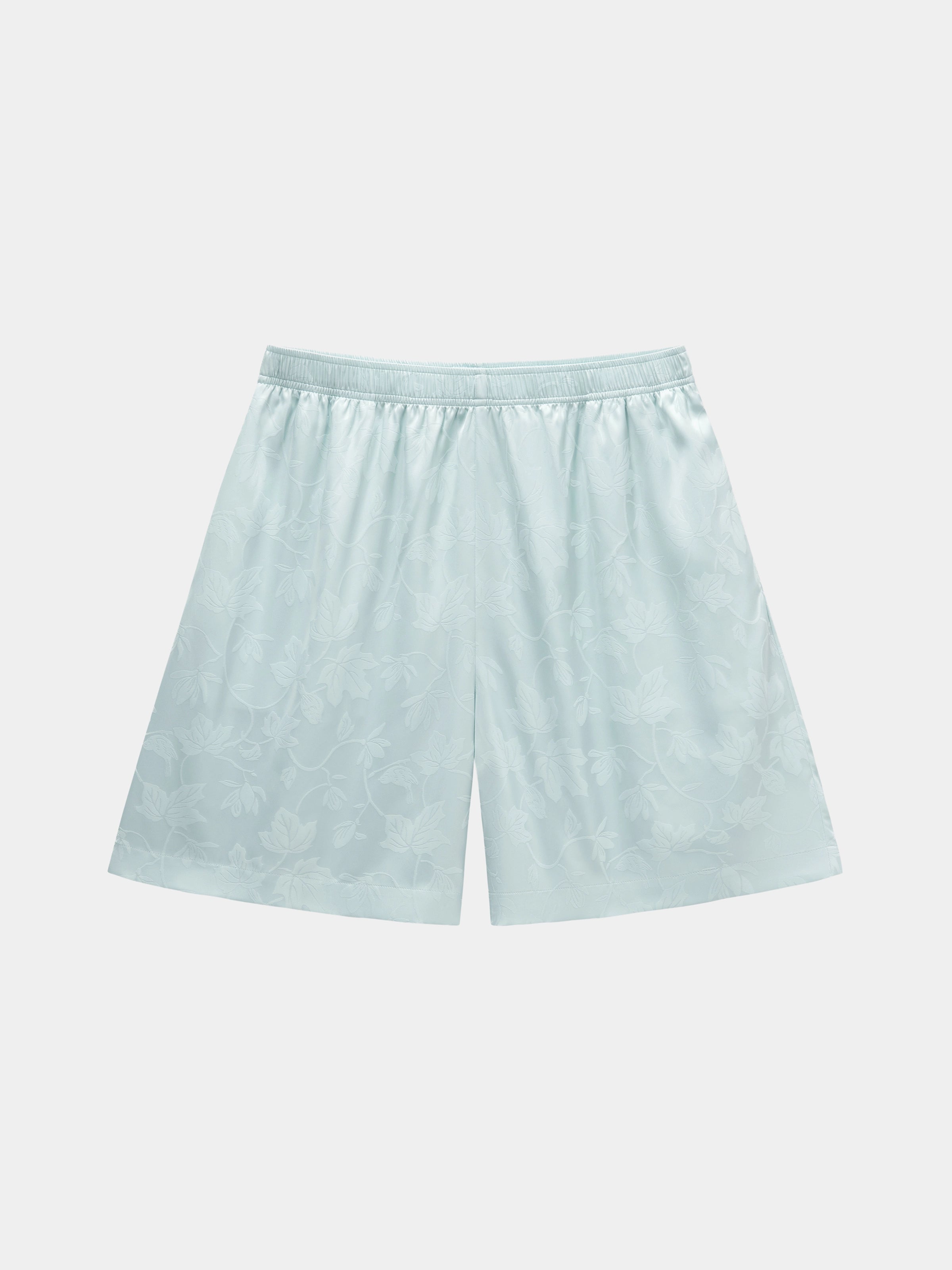 "Urban Jungle" Black Panther Satin Jacquard Loungewear Set Short Sleeve & Shorts – Mist Blue