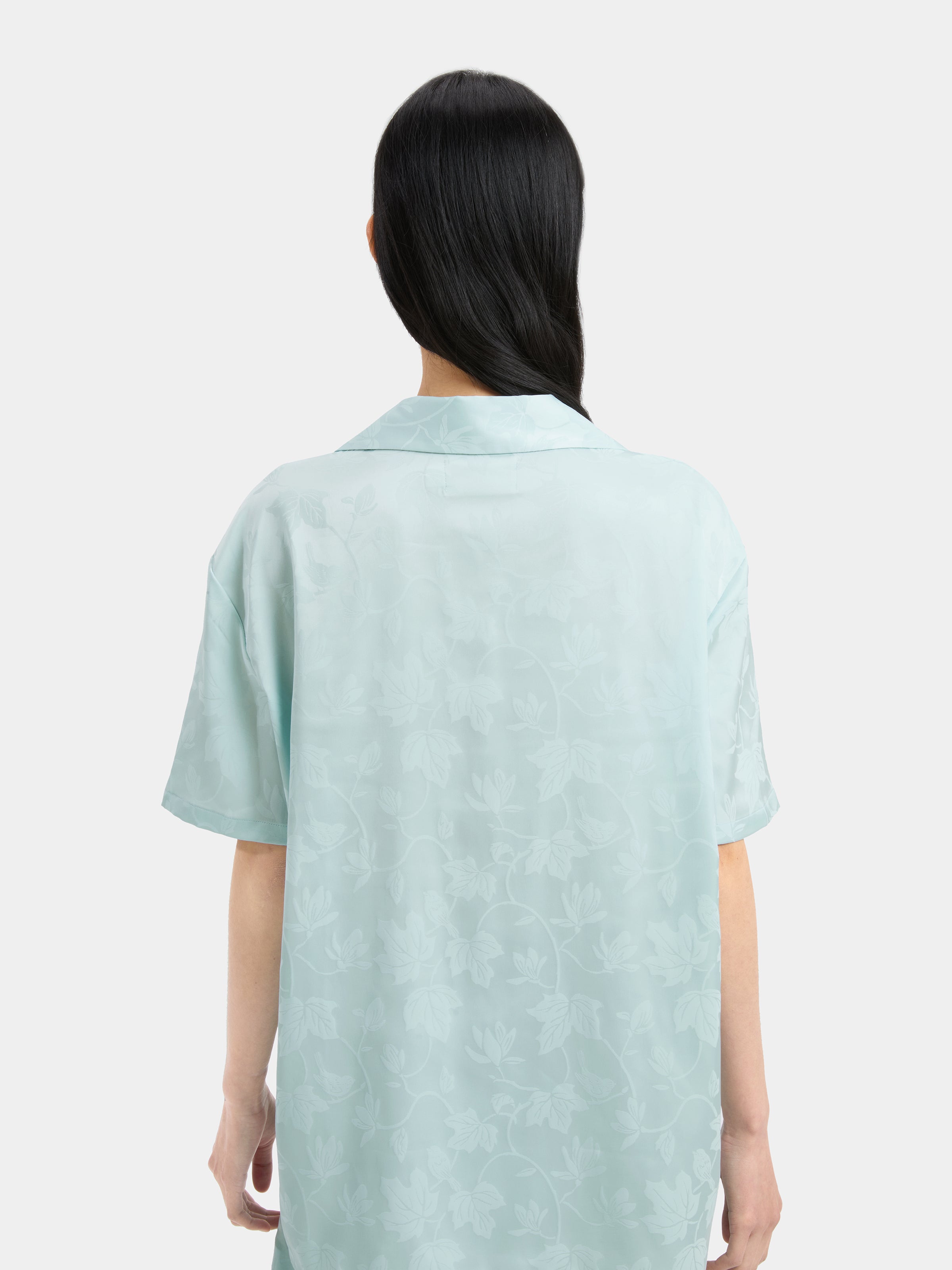 "Urban Jungle" Black Panther Satin Jacquard Loungewear Set Short Sleeve & Shorts – Mist Blue