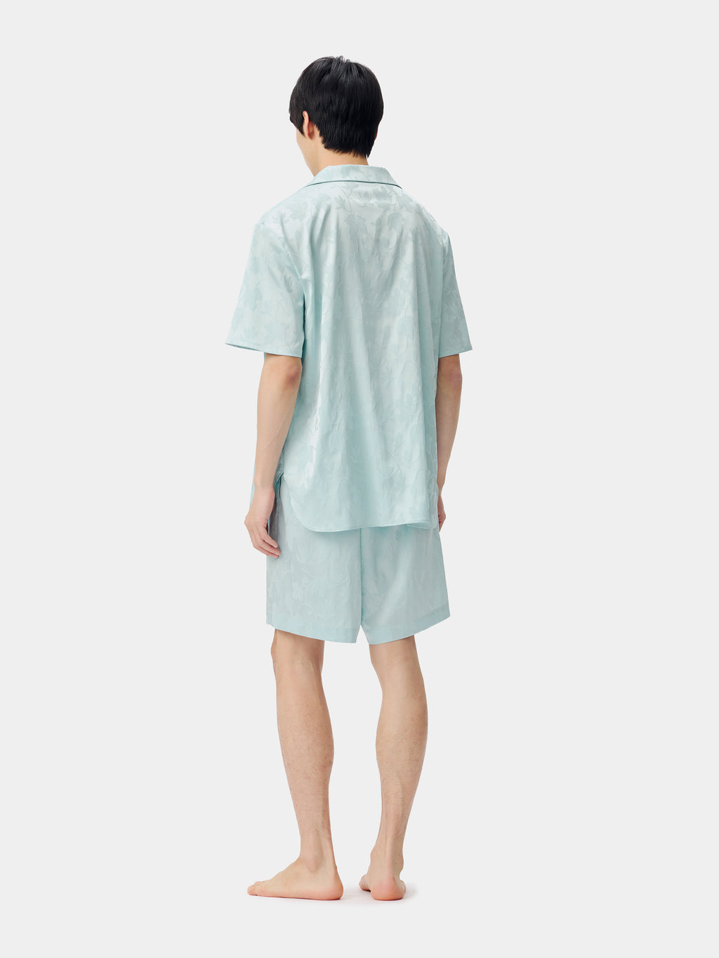"Urban Jungle" Black Panther Satin Jacquard Loungewear Set Short Sleeve & Shorts – Mist Blue