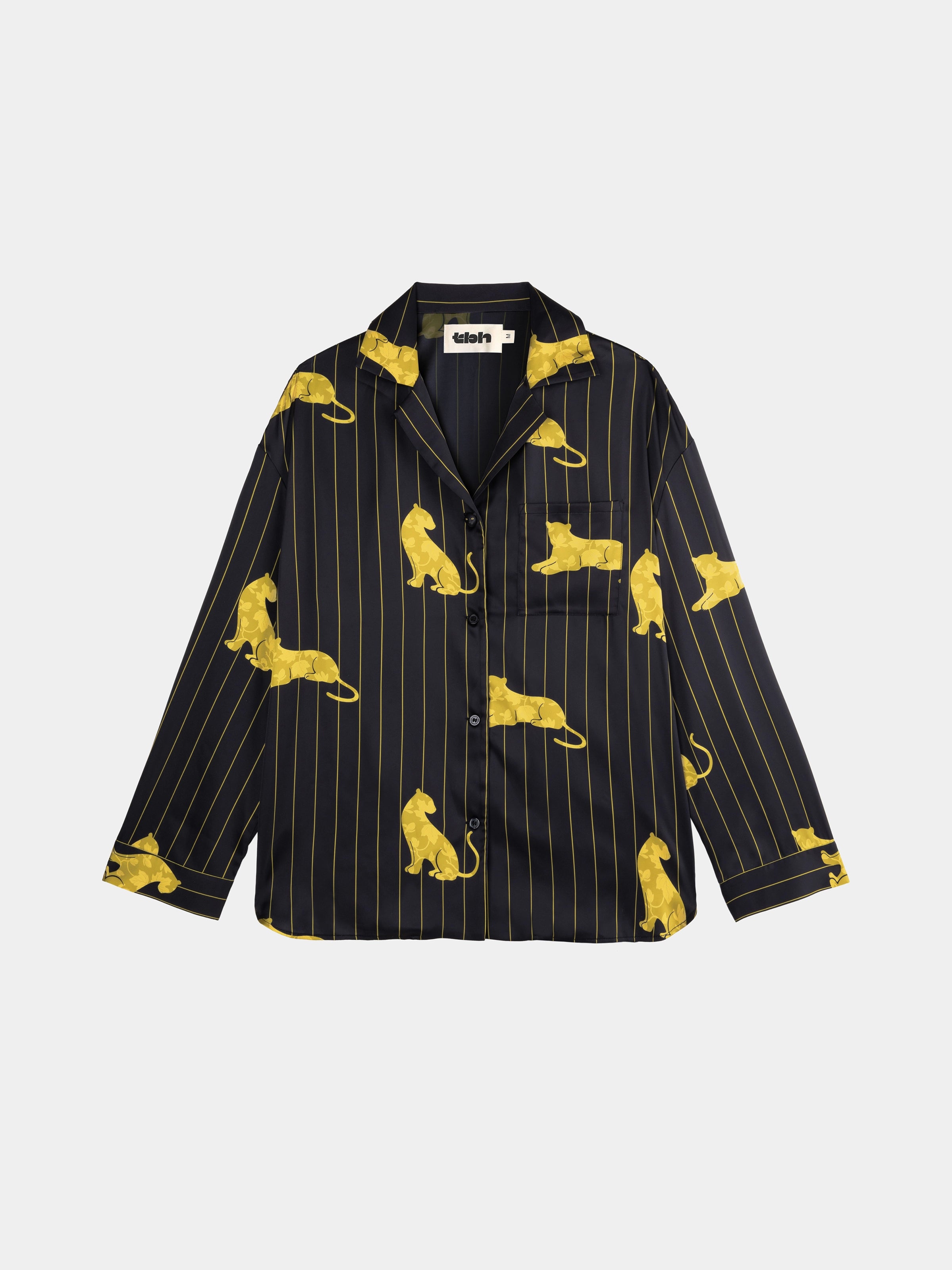 "Urban Jungle" Black Panther Satin Loungewear Set Long Sleeve – Dark Gold