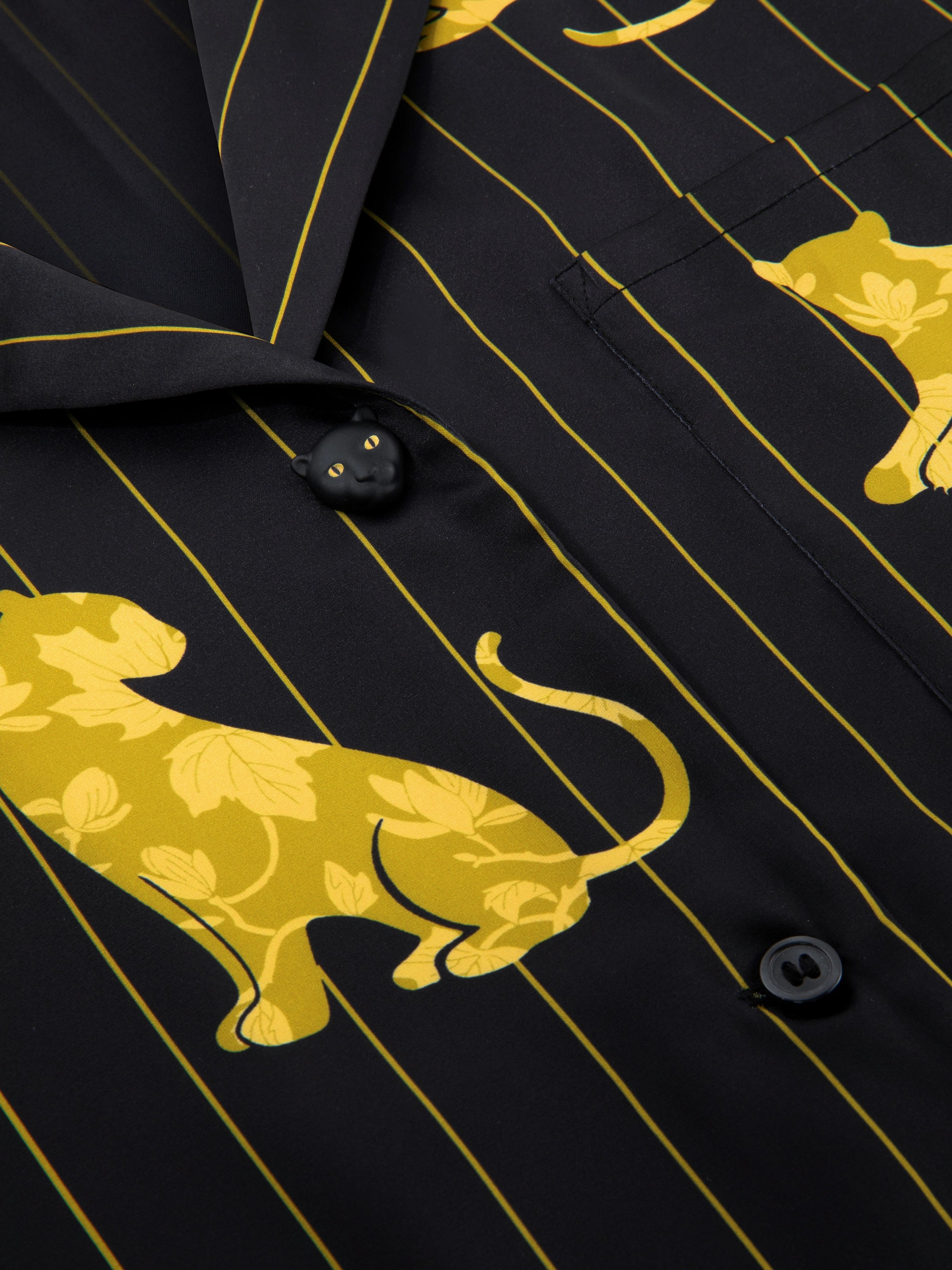 "Urban Jungle" Black Panther Satin Loungewear Set Long Sleeve – Dark Gold