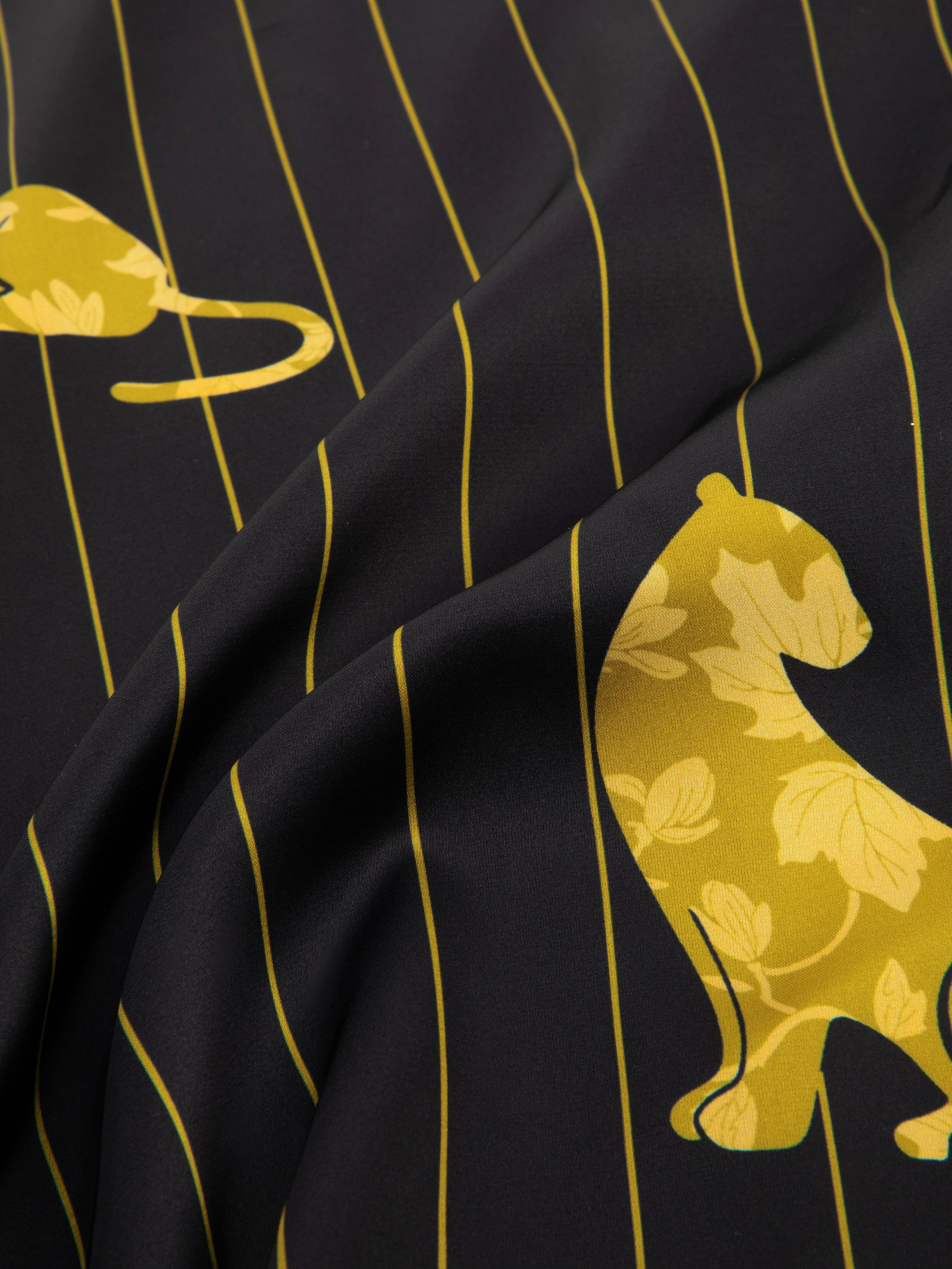 "Urban Jungle" Black Panther Satin Loungewear Set Long Sleeve – Dark Gold