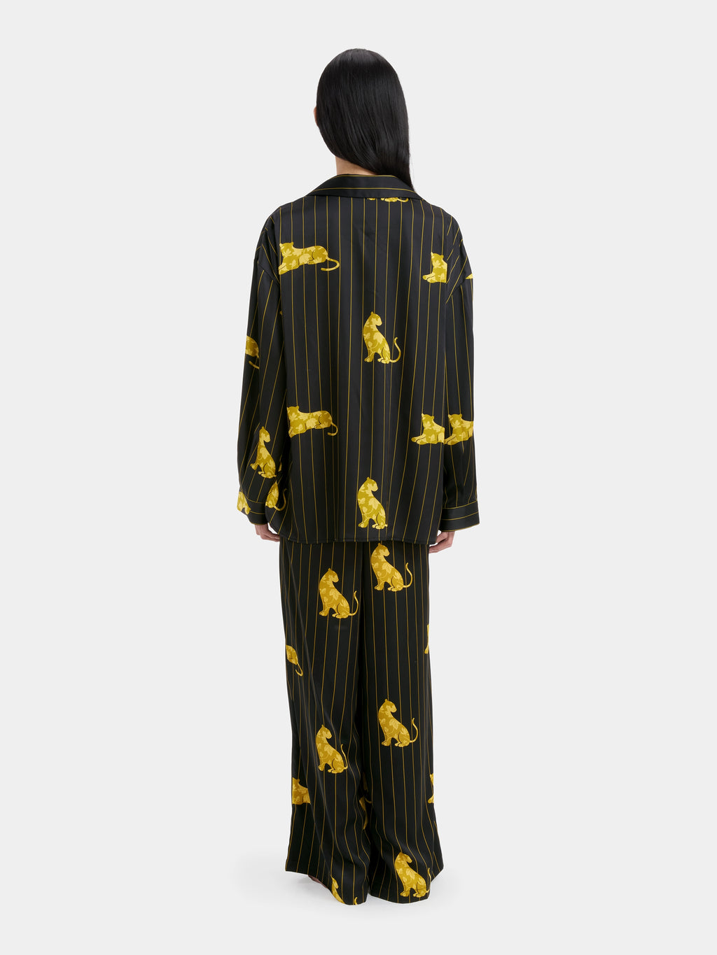 "Urban Jungle" Black Panther Satin Loungewear Set Long Sleeve – Dark Gold