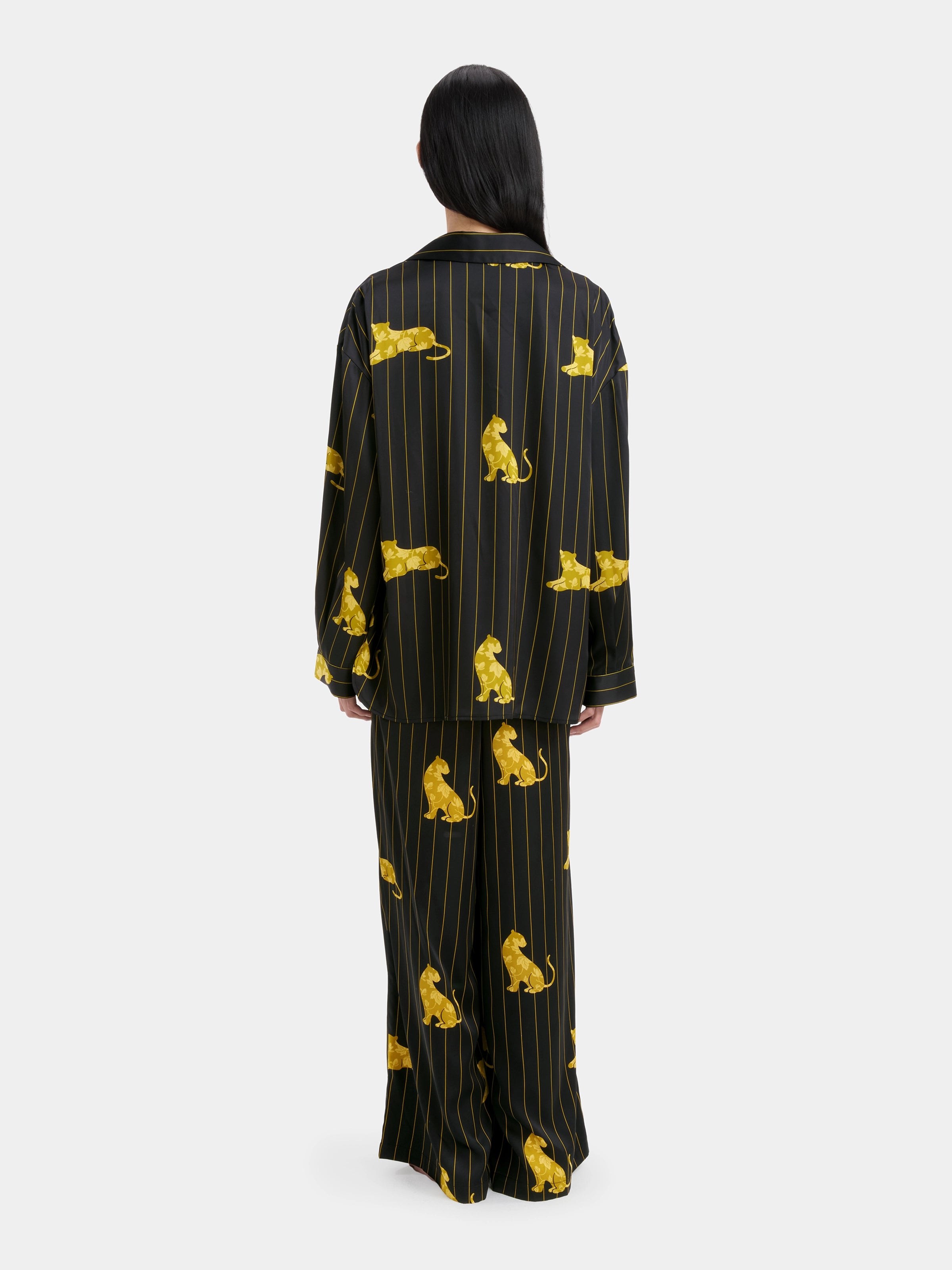 "Urban Jungle" Black Panther Satin Loungewear Set Long Sleeve – Dark Gold