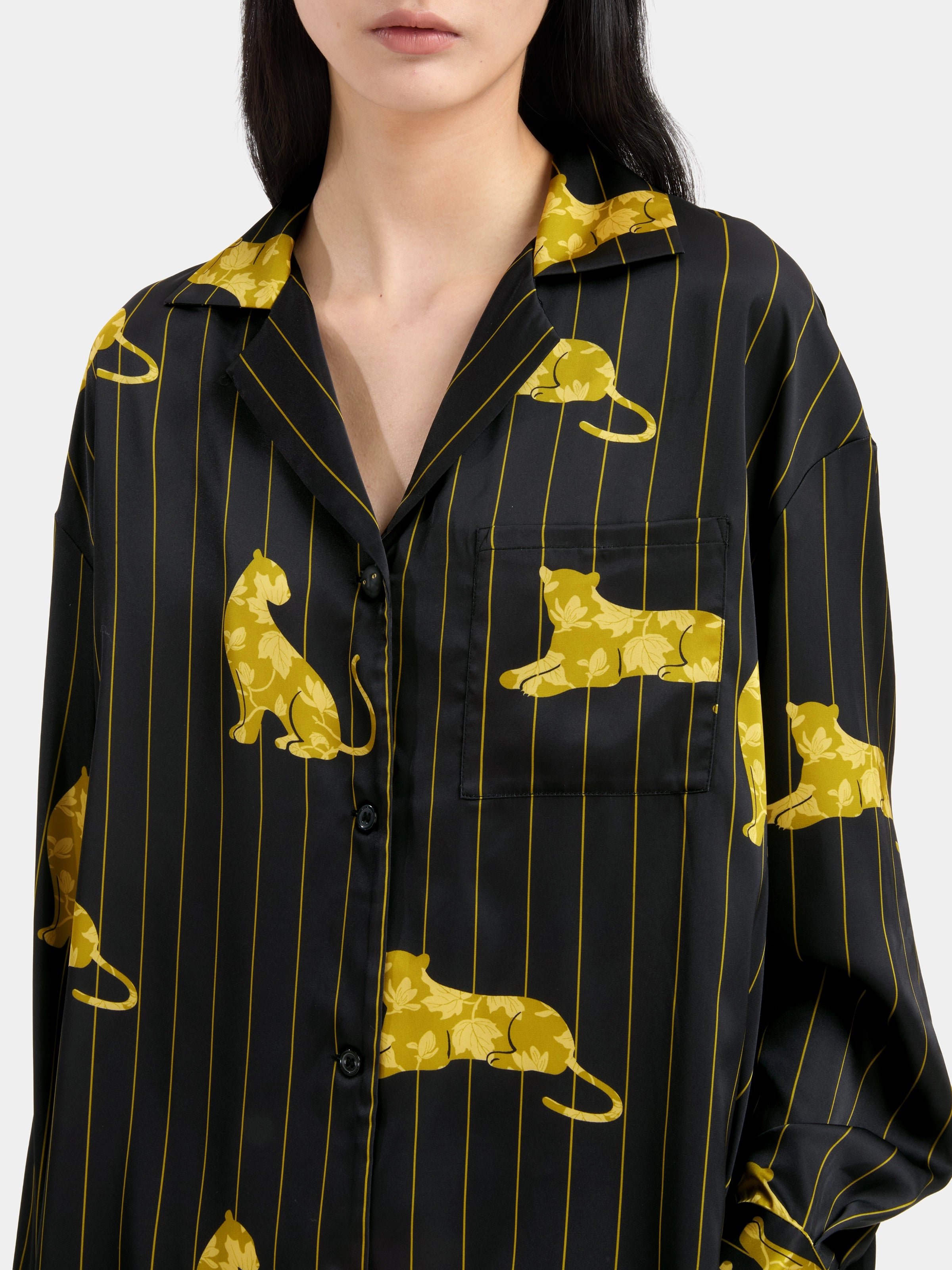 "Urban Jungle" Black Panther Satin Loungewear Set Long Sleeve – Dark Gold
