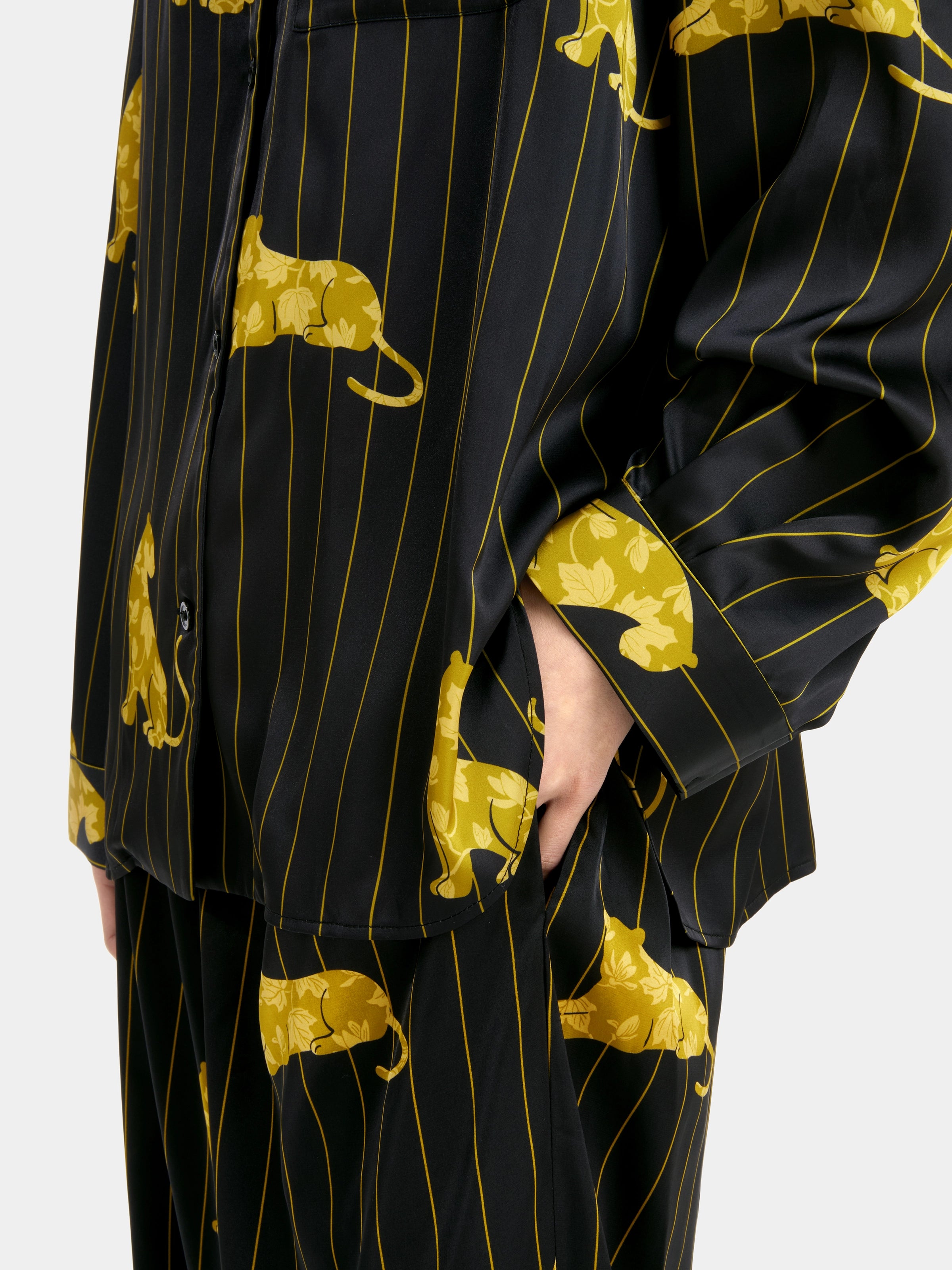 "Urban Jungle" Black Panther Satin Loungewear Set Long Sleeve – Dark Gold