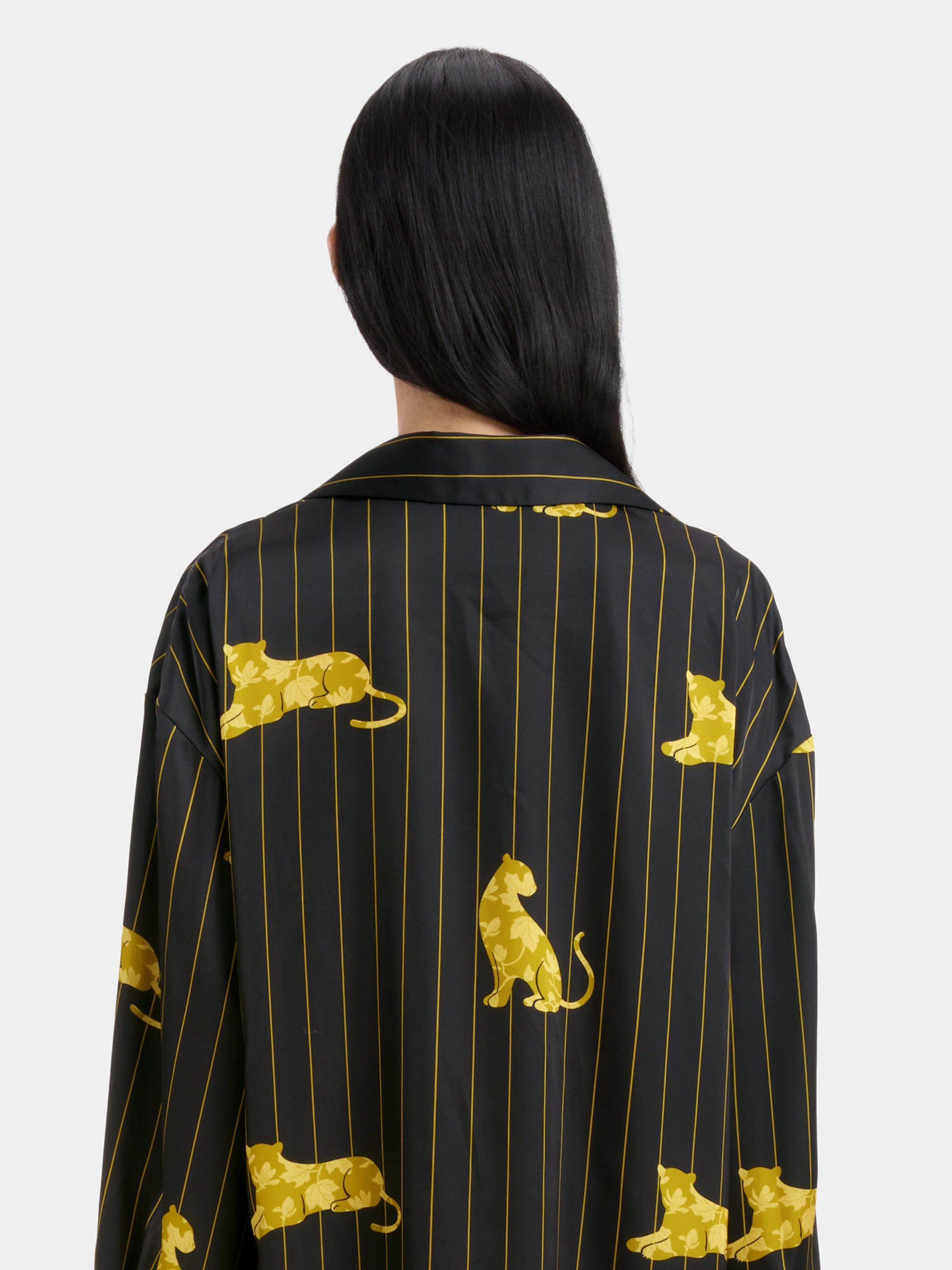"Urban Jungle" Black Panther Satin Loungewear Set Long Sleeve – Dark Gold