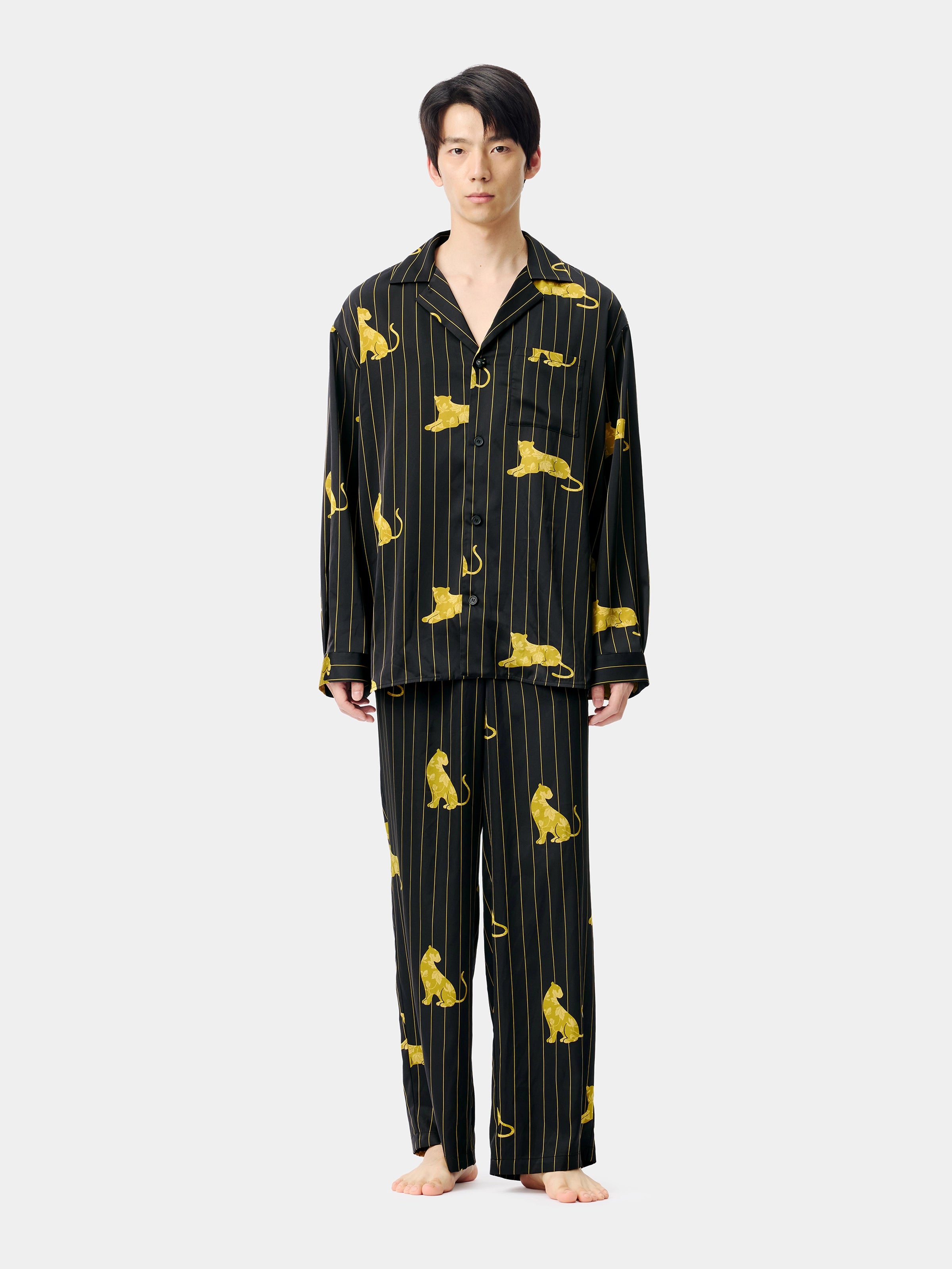 "Urban Jungle" Black Panther Satin Loungewear Set Long Sleeve – Dark Gold