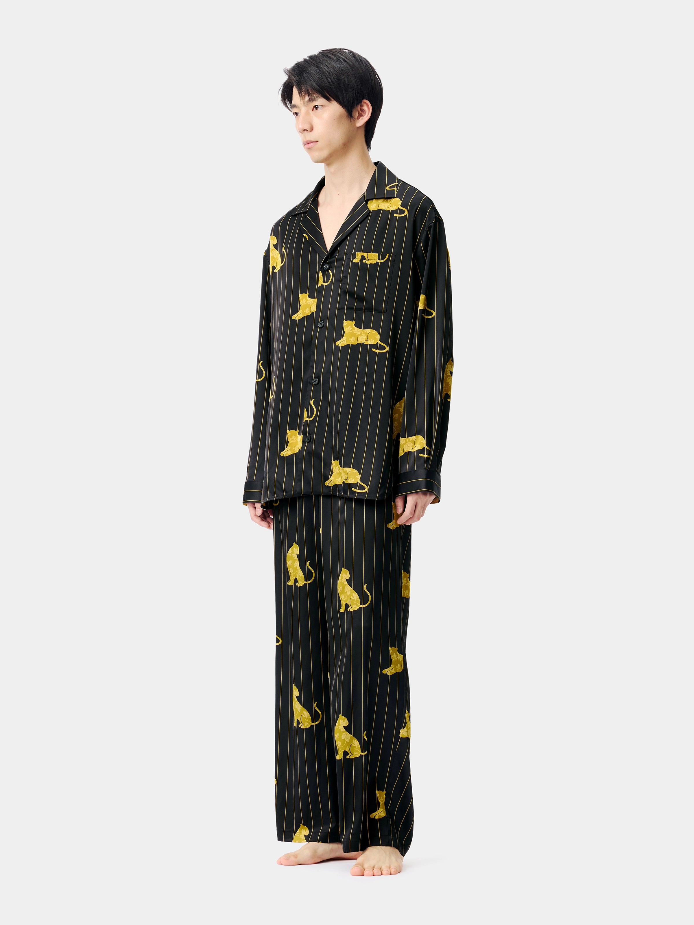 "Urban Jungle" Black Panther Satin Loungewear Set Long Sleeve – Dark Gold
