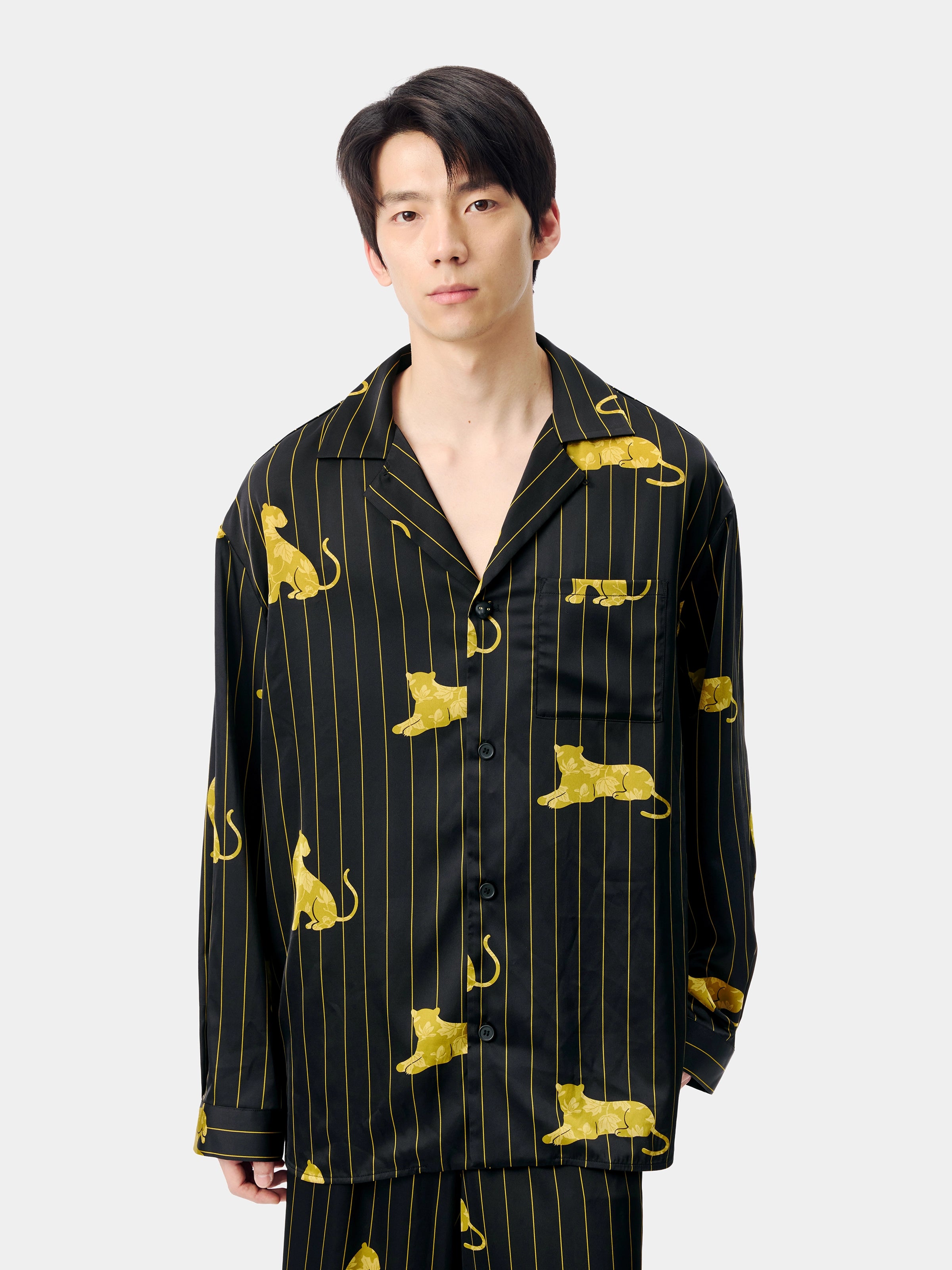 "Urban Jungle" Black Panther Satin Loungewear Set Long Sleeve – Dark Gold