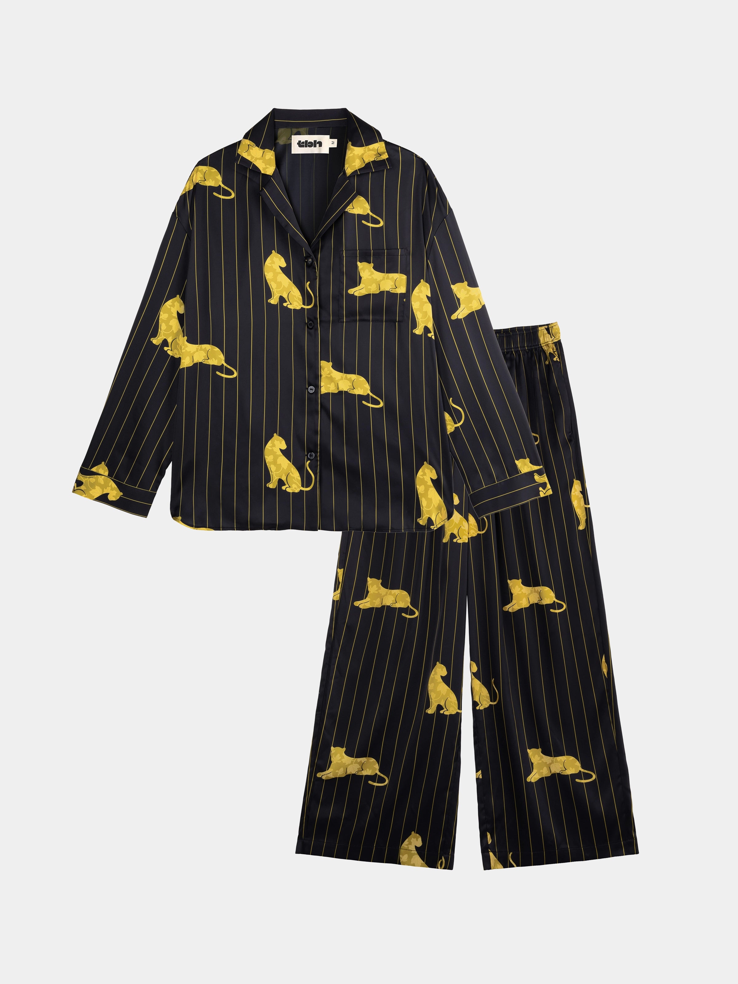 "Urban Jungle" Black Panther Satin Loungewear Set Long Sleeve – Dark Gold