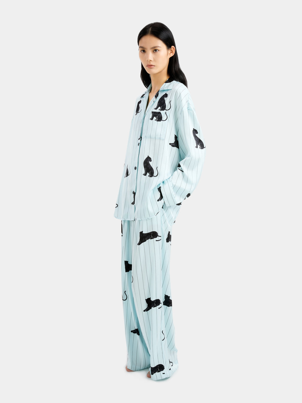 "Urban Jungle" Black Panther Satin Loungewear Set Long Sleeve – Mist Blue