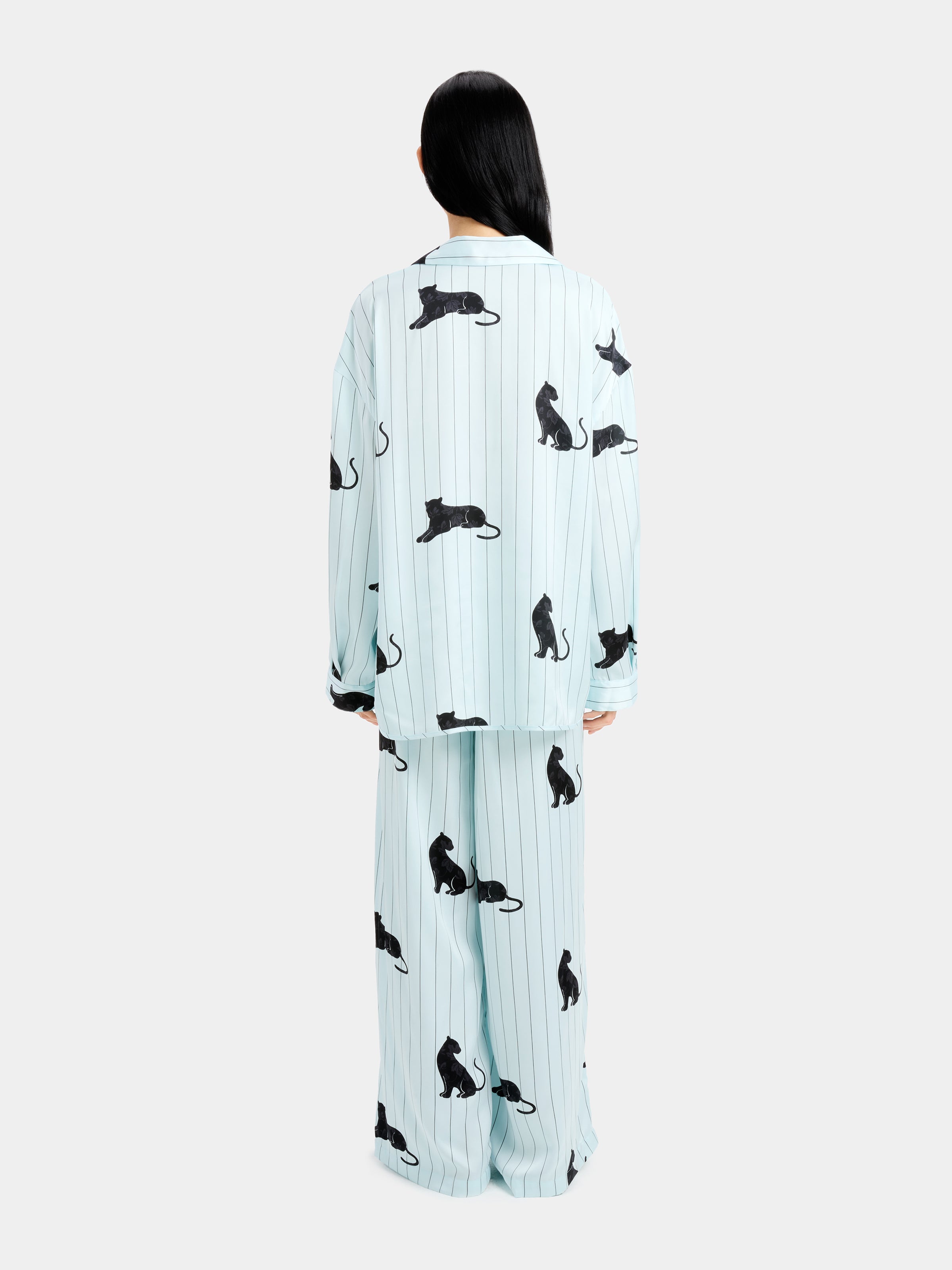 "Urban Jungle" Black Panther Satin Loungewear Set Long Sleeve – Mist Blue