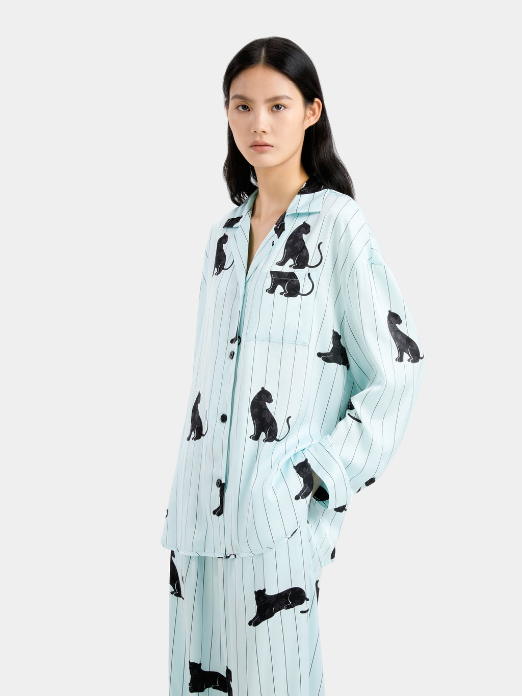 "Urban Jungle" Black Panther Satin Loungewear Set Long Sleeve – Mist Blue