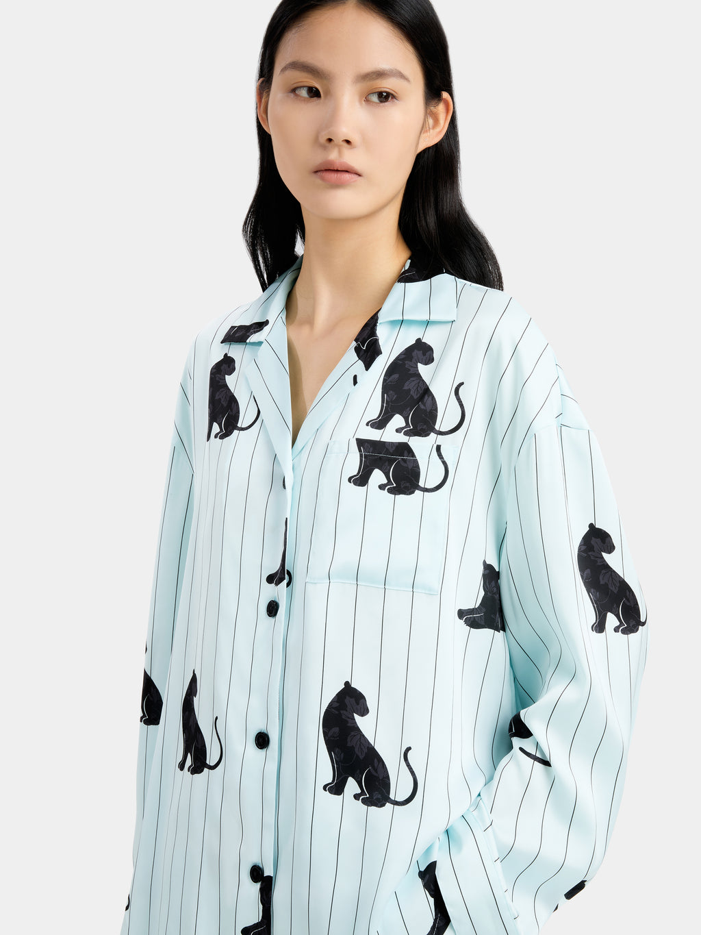 "Urban Jungle" Black Panther Satin Loungewear Set Long Sleeve – Mist Blue