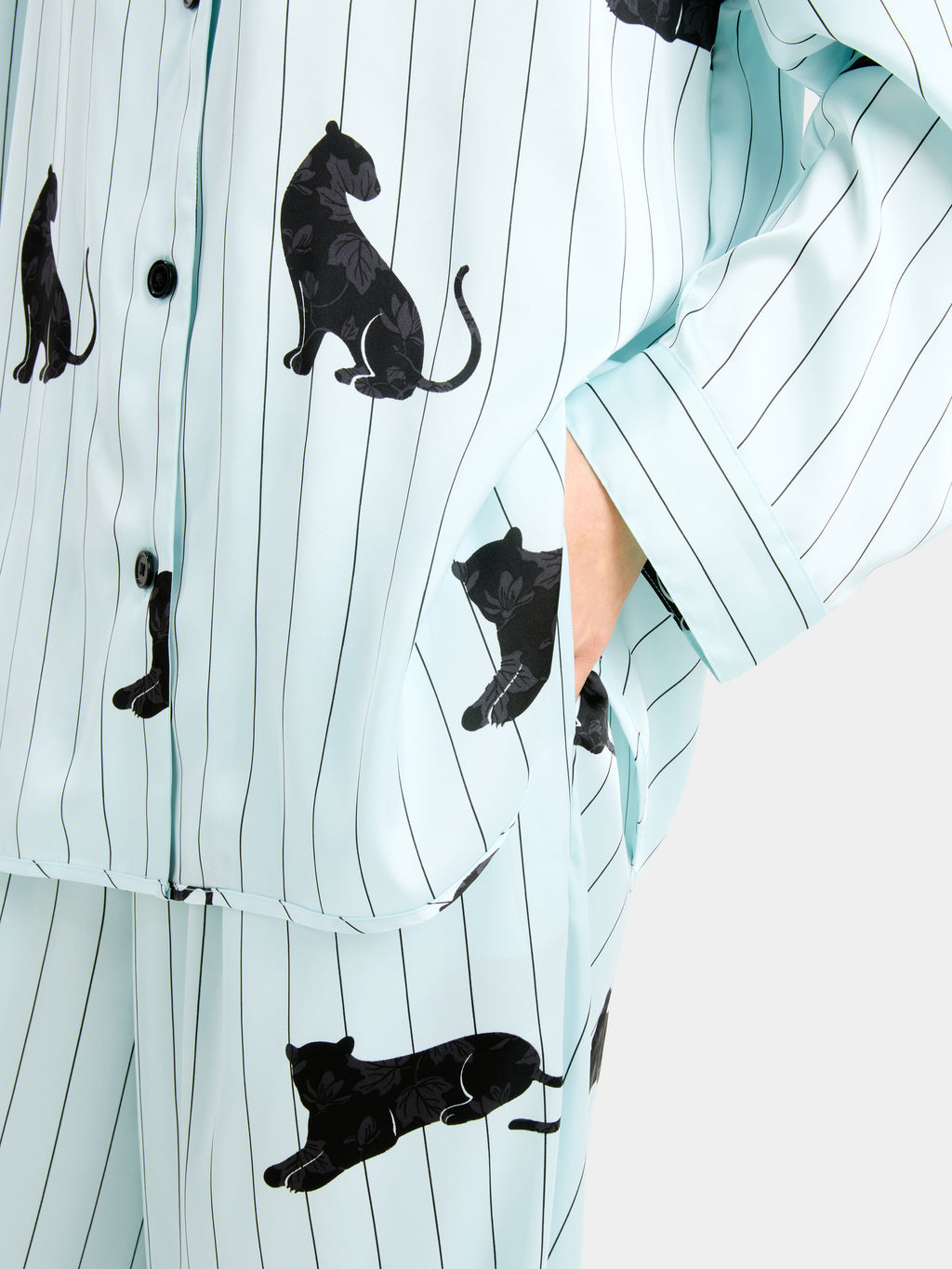 "Urban Jungle" Black Panther Satin Loungewear Set Long Sleeve – Mist Blue