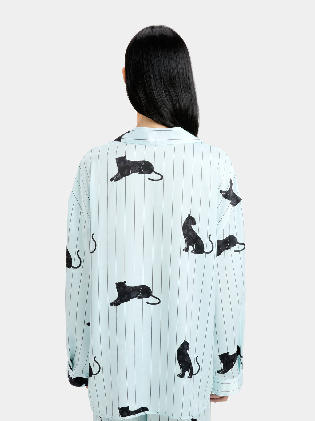 "Urban Jungle" Black Panther Satin Loungewear Set Long Sleeve – Mist Blue
