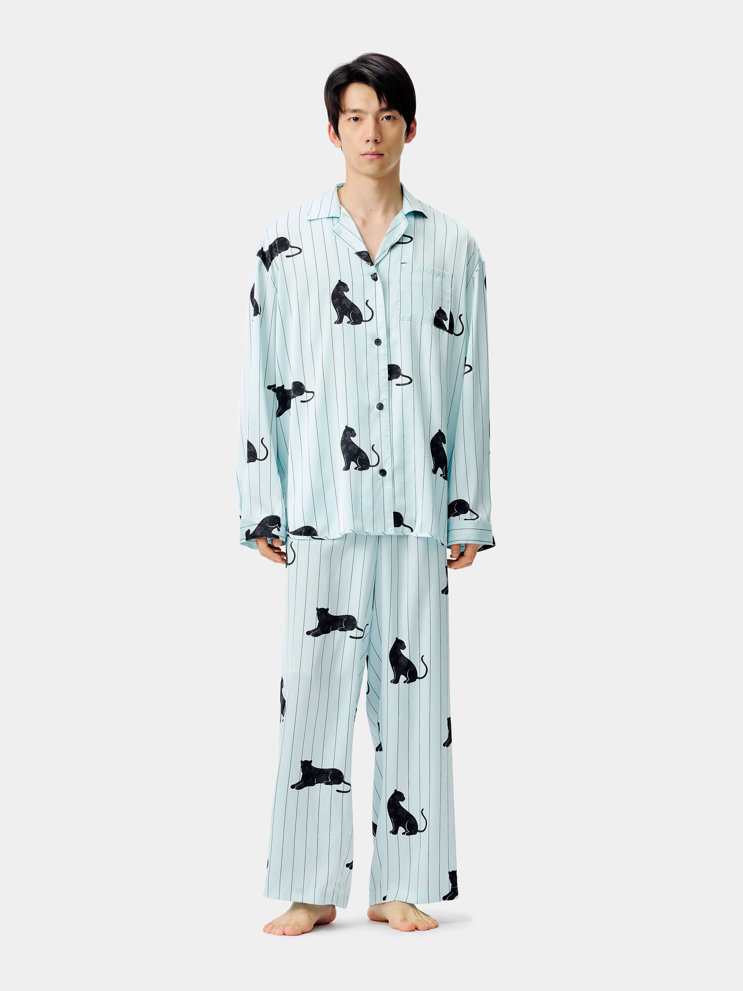 "Urban Jungle" Black Panther Satin Loungewear Set Long Sleeve – Mist Blue