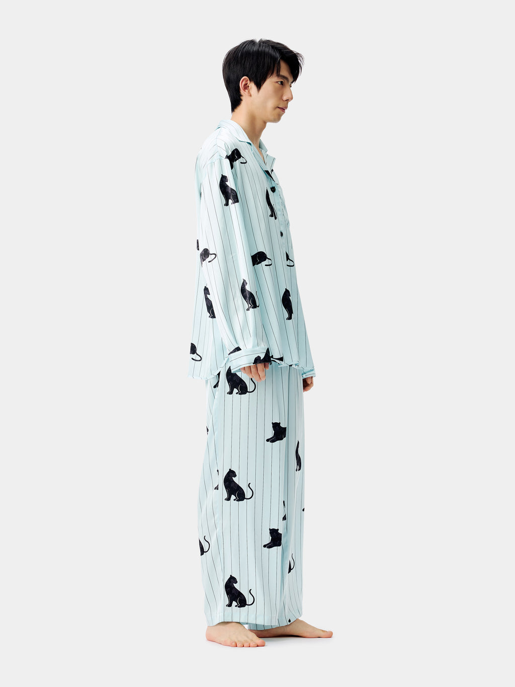 "Urban Jungle" Black Panther Satin Loungewear Set Long Sleeve – Mist Blue