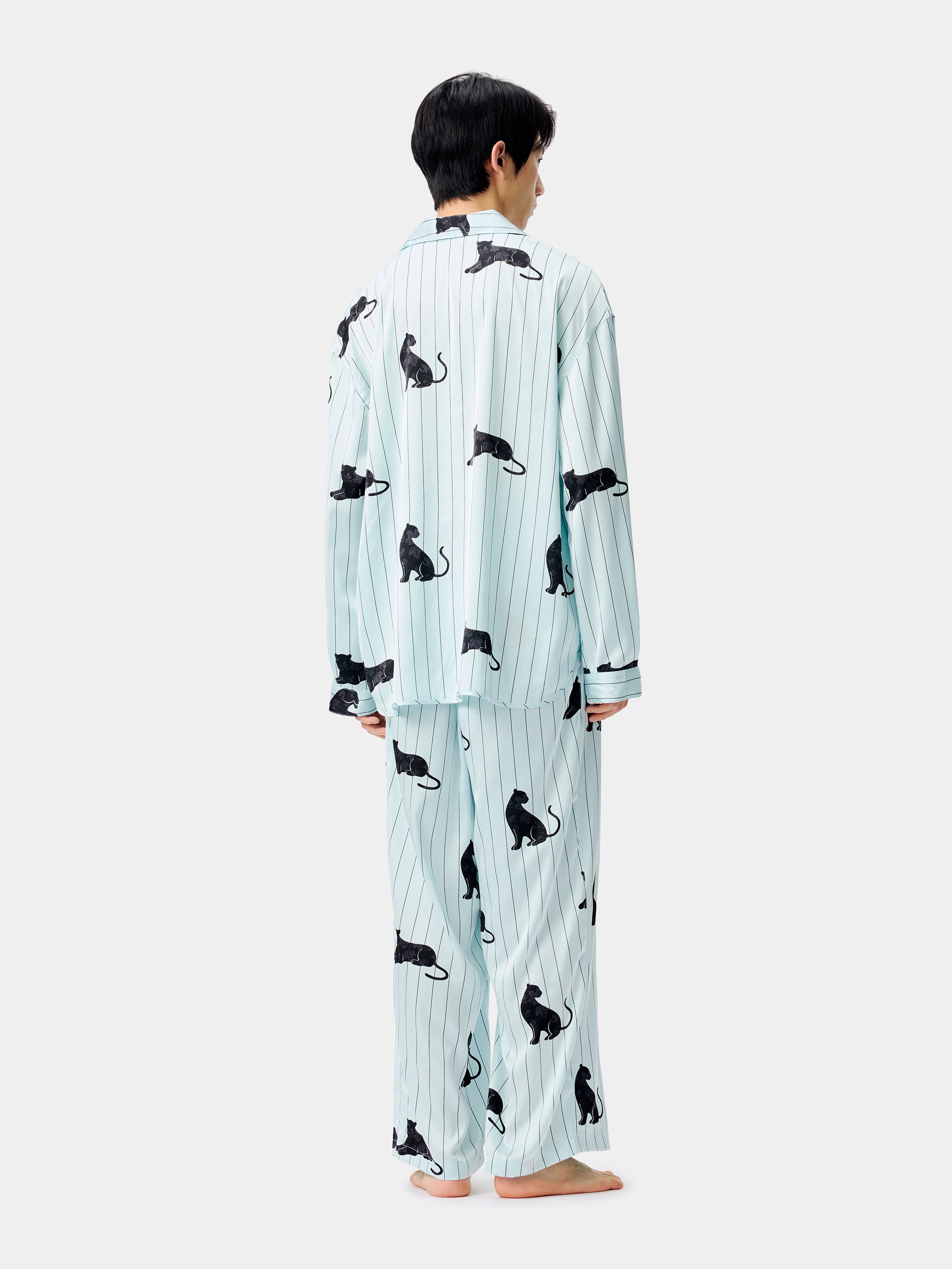 "Urban Jungle" Black Panther Satin Loungewear Set Long Sleeve – Mist Blue
