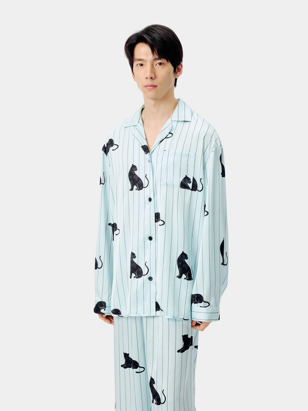 "Urban Jungle" Black Panther Satin Loungewear Set Long Sleeve – Mist Blue