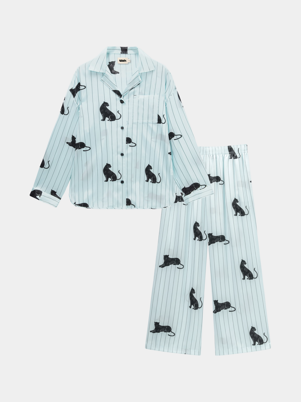 "Urban Jungle" Black Panther Satin Loungewear Set Long Sleeve – Mist Blue
