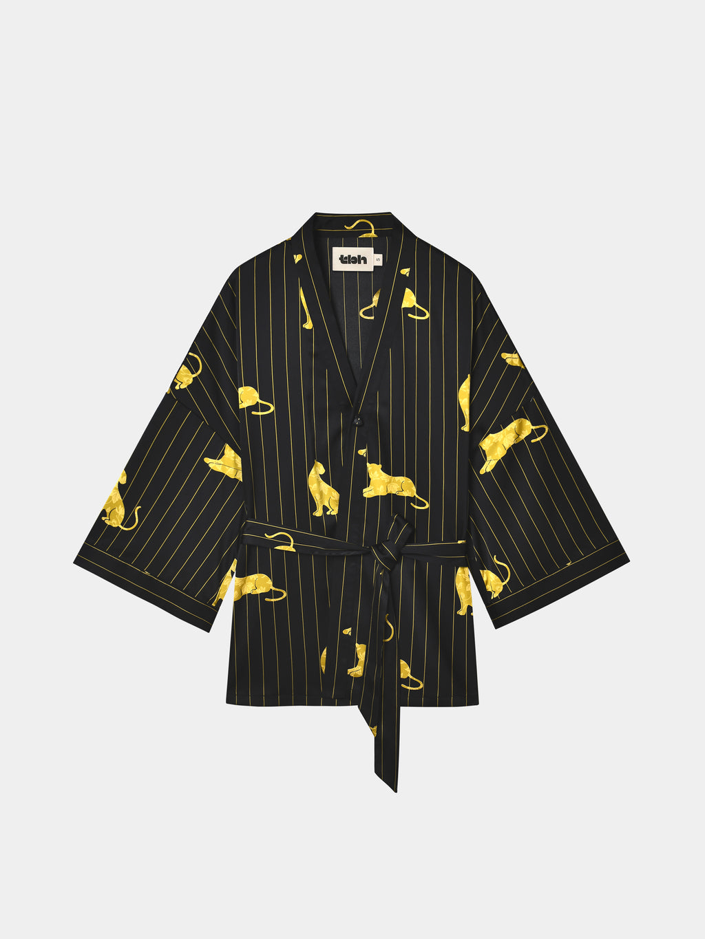 "Urban Jungle" Black Panther Satin Loungewear Set Robe & Pants – Dark Gold