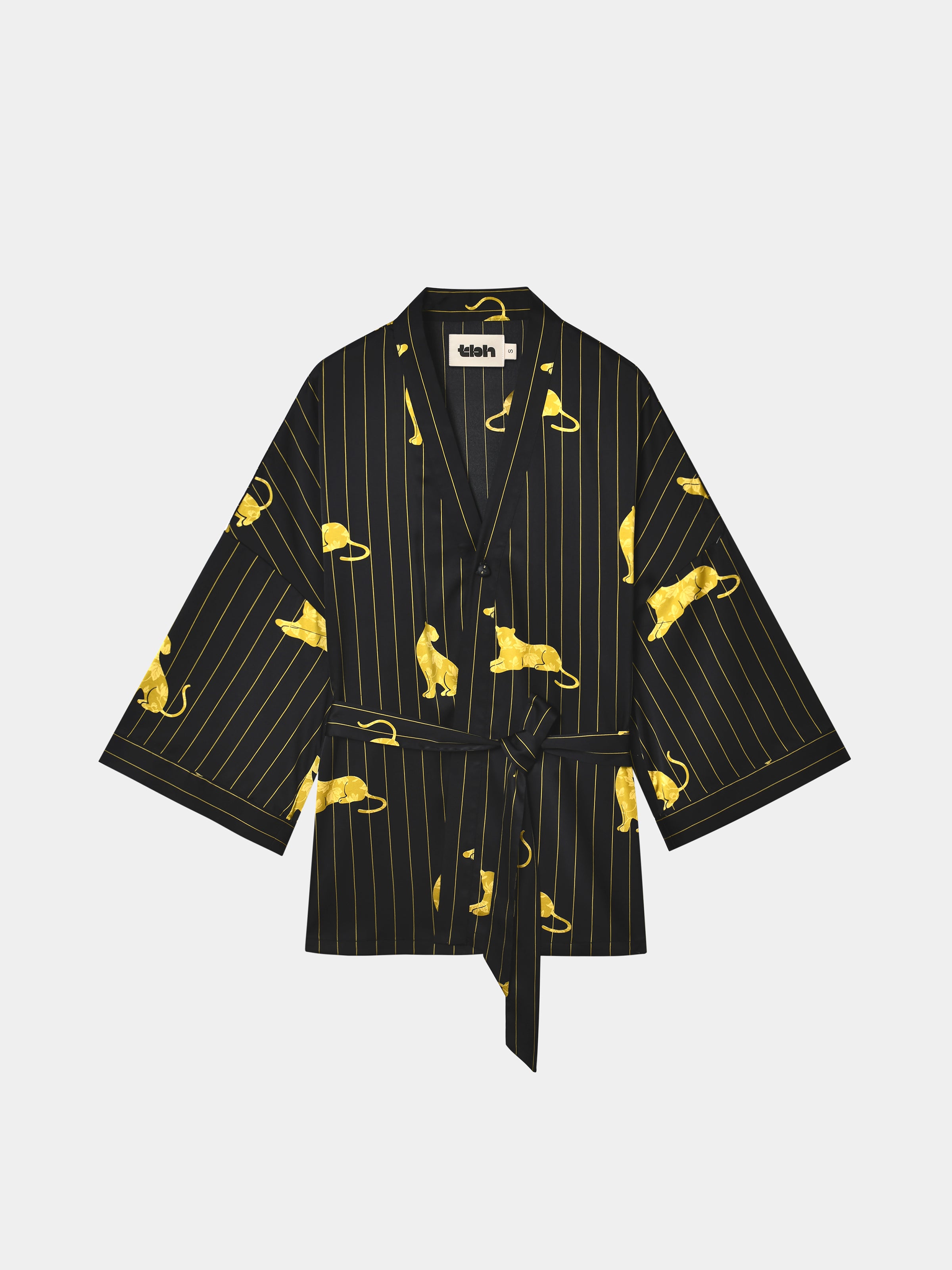 "Urban Jungle" Black Panther Satin Loungewear Set Robe & Pants – Dark Gold