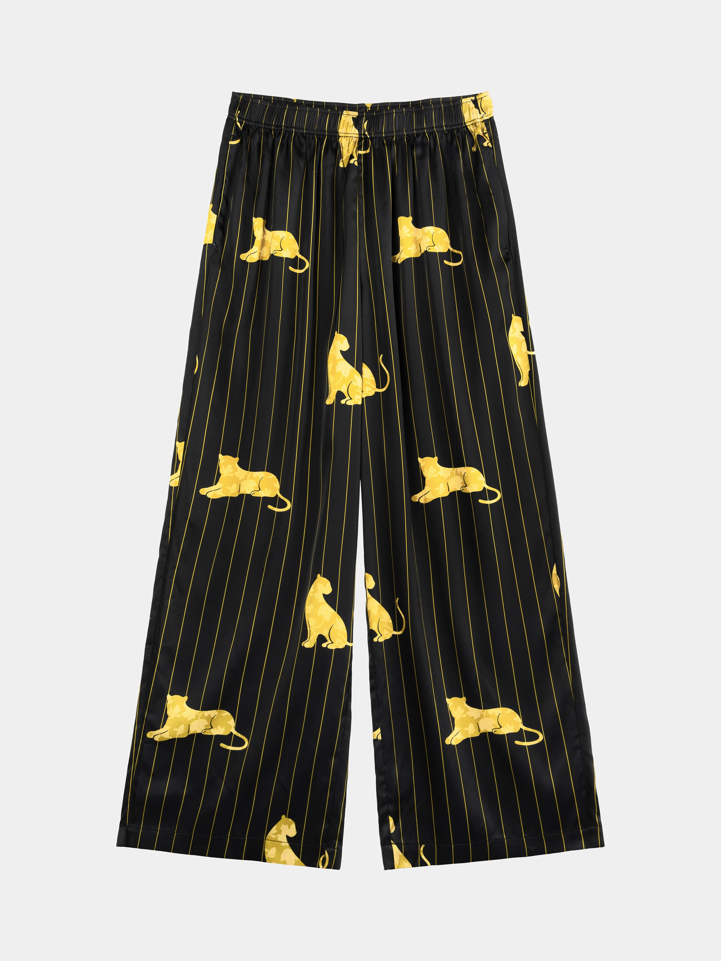 "Urban Jungle" Black Panther Satin Loungewear Set Robe & Pants – Dark Gold